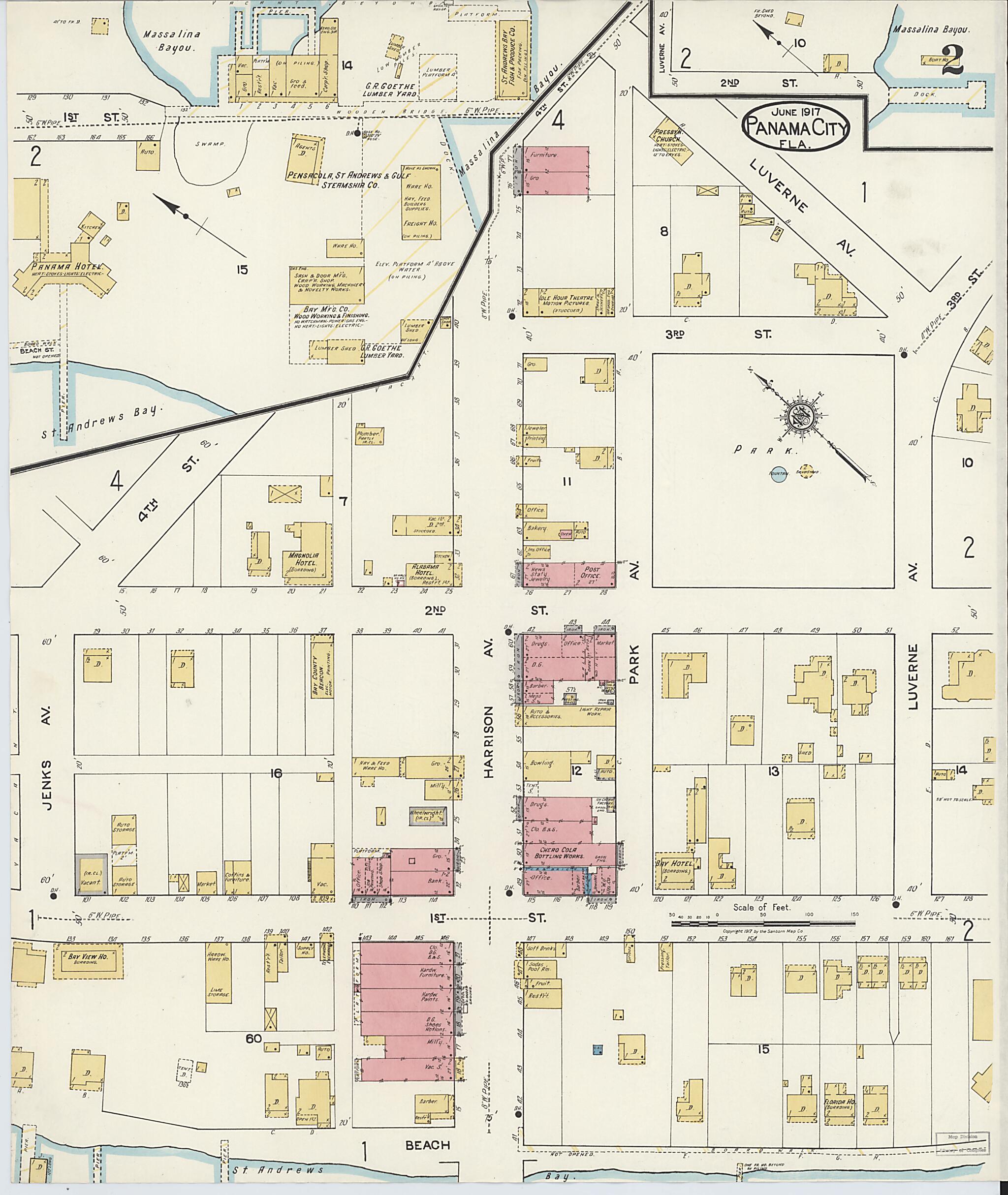 This old map of Panama City, Bay County, Florida was created by Sanborn Map Company in 1917