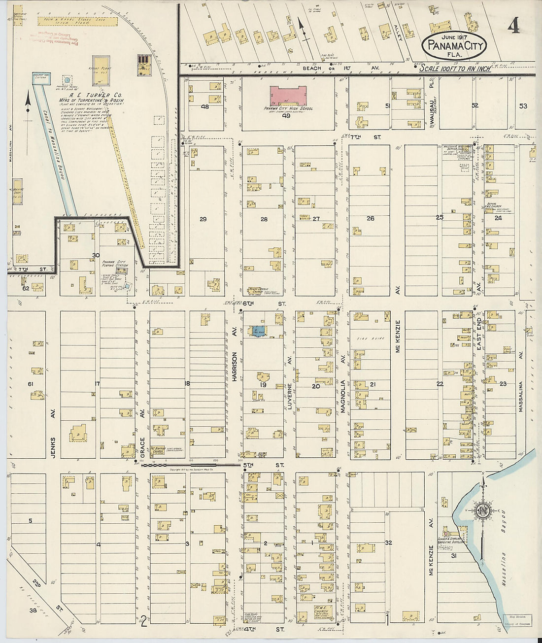 This old map of Panama City, Bay County, Florida was created by Sanborn Map Company in 1917