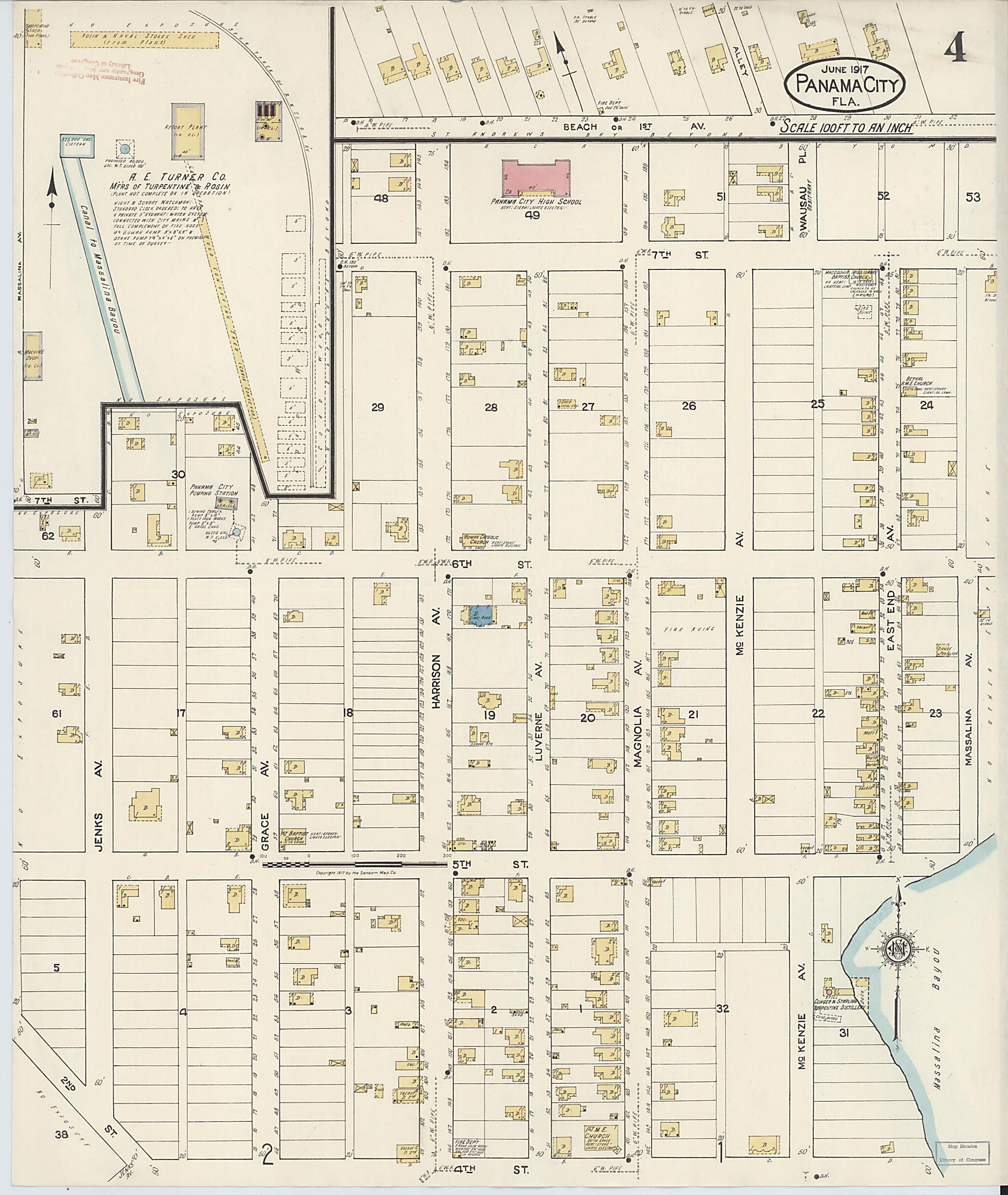 This old map of Panama City, Bay County, Florida was created by Sanborn Map Company in 1917