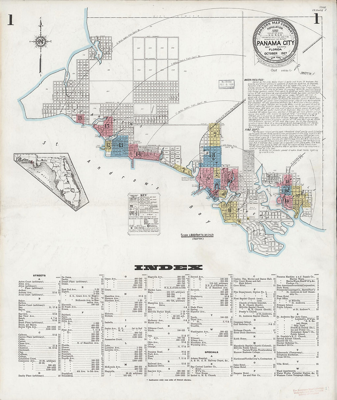 This old map of Panama City, Bay County, Florida was created by Sanborn Map Company in 1927