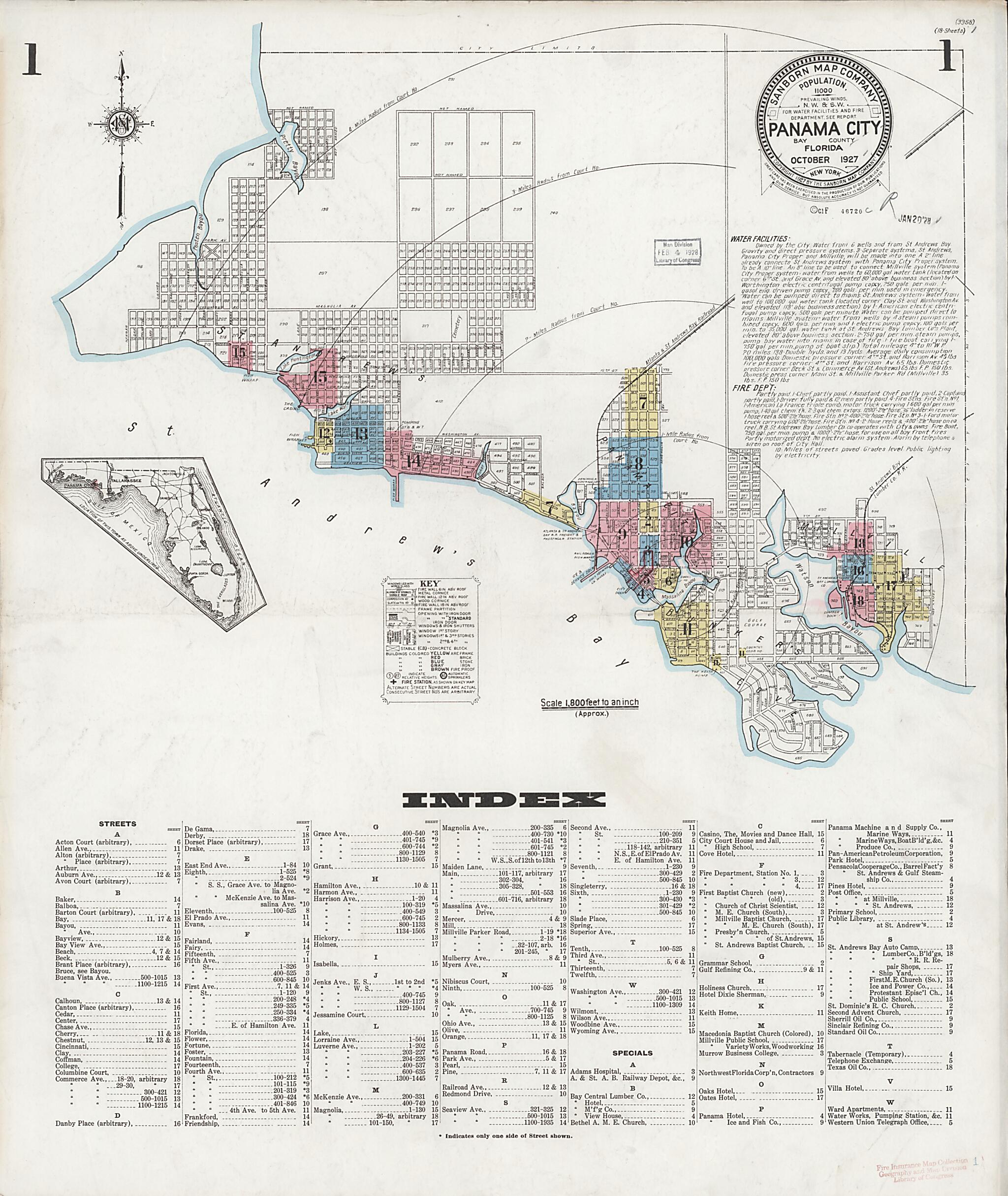 This old map of Panama City, Bay County, Florida was created by Sanborn Map Company in 1927
