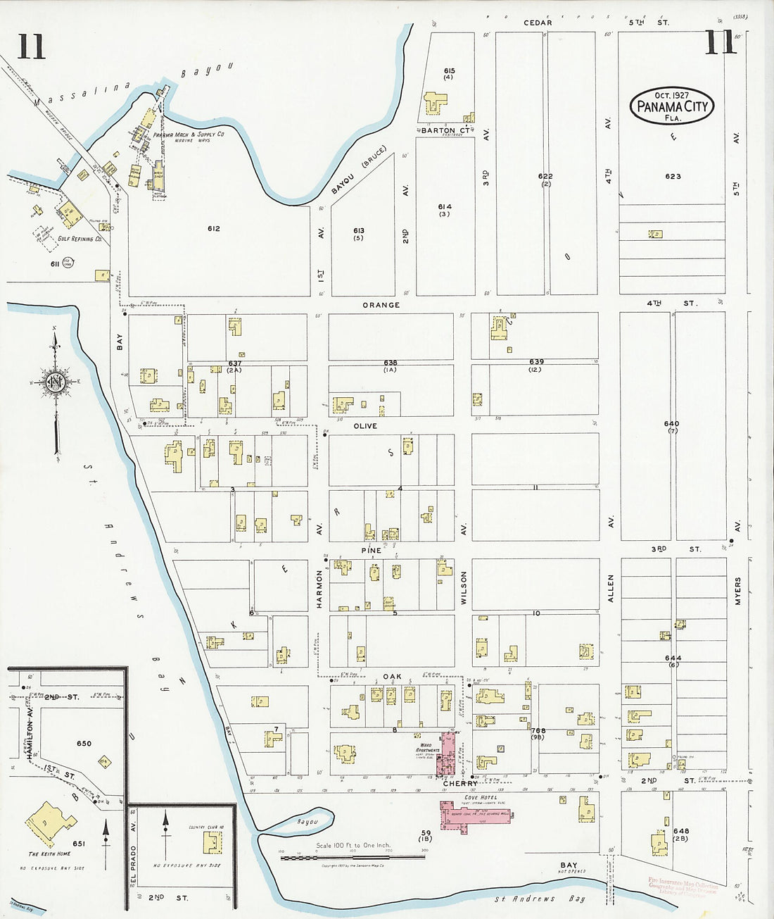 This old map of Panama City, Bay County, Florida was created by Sanborn Map Company in 1927