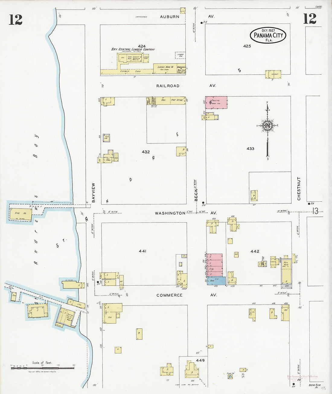 This old map of Panama City, Bay County, Florida was created by Sanborn Map Company in 1927