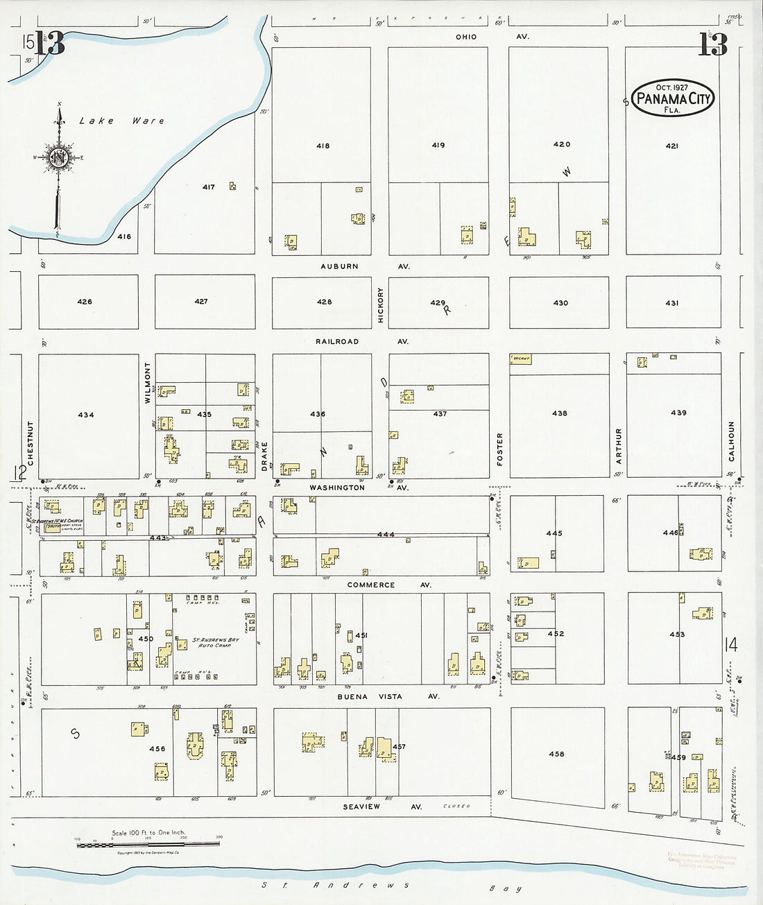 This old map of Panama City, Bay County, Florida was created by Sanborn Map Company in 1927