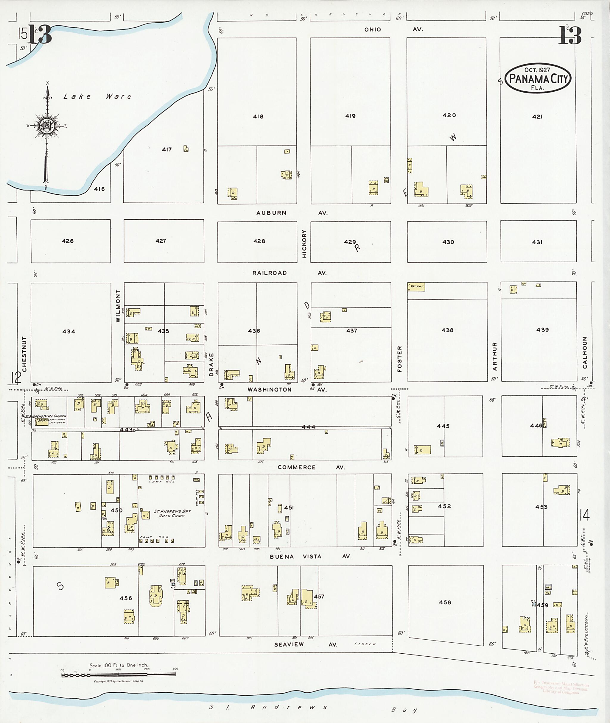 This old map of Panama City, Bay County, Florida was created by Sanborn Map Company in 1927