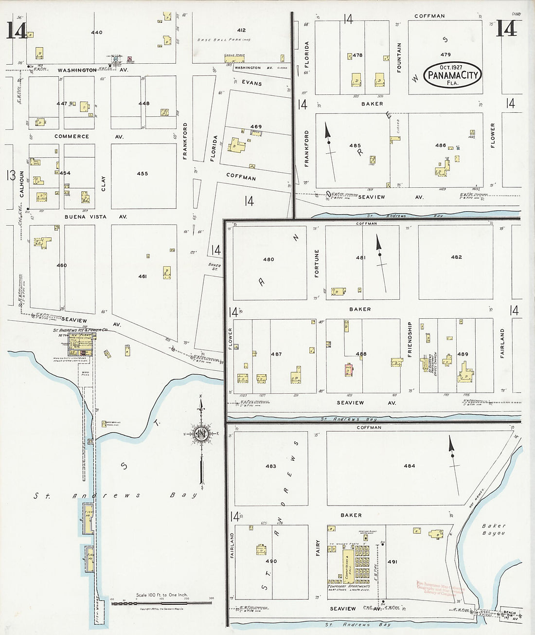 This old map of Panama City, Bay County, Florida was created by Sanborn Map Company in 1927