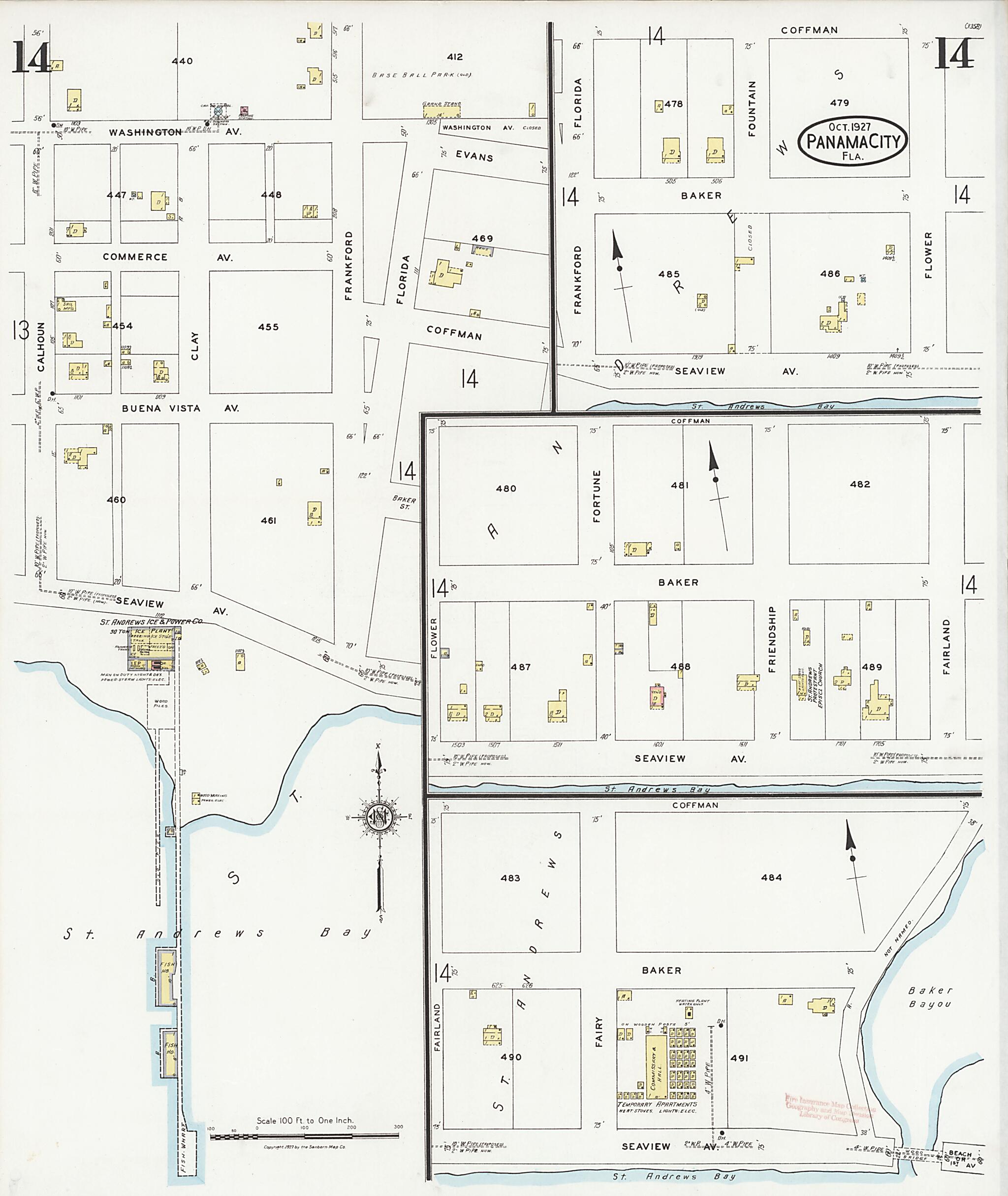 This old map of Panama City, Bay County, Florida was created by Sanborn Map Company in 1927