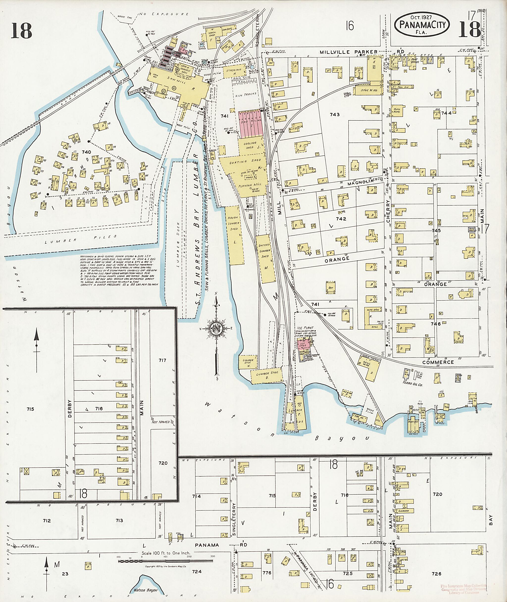 This old map of Panama City, Bay County, Florida was created by Sanborn Map Company in 1927