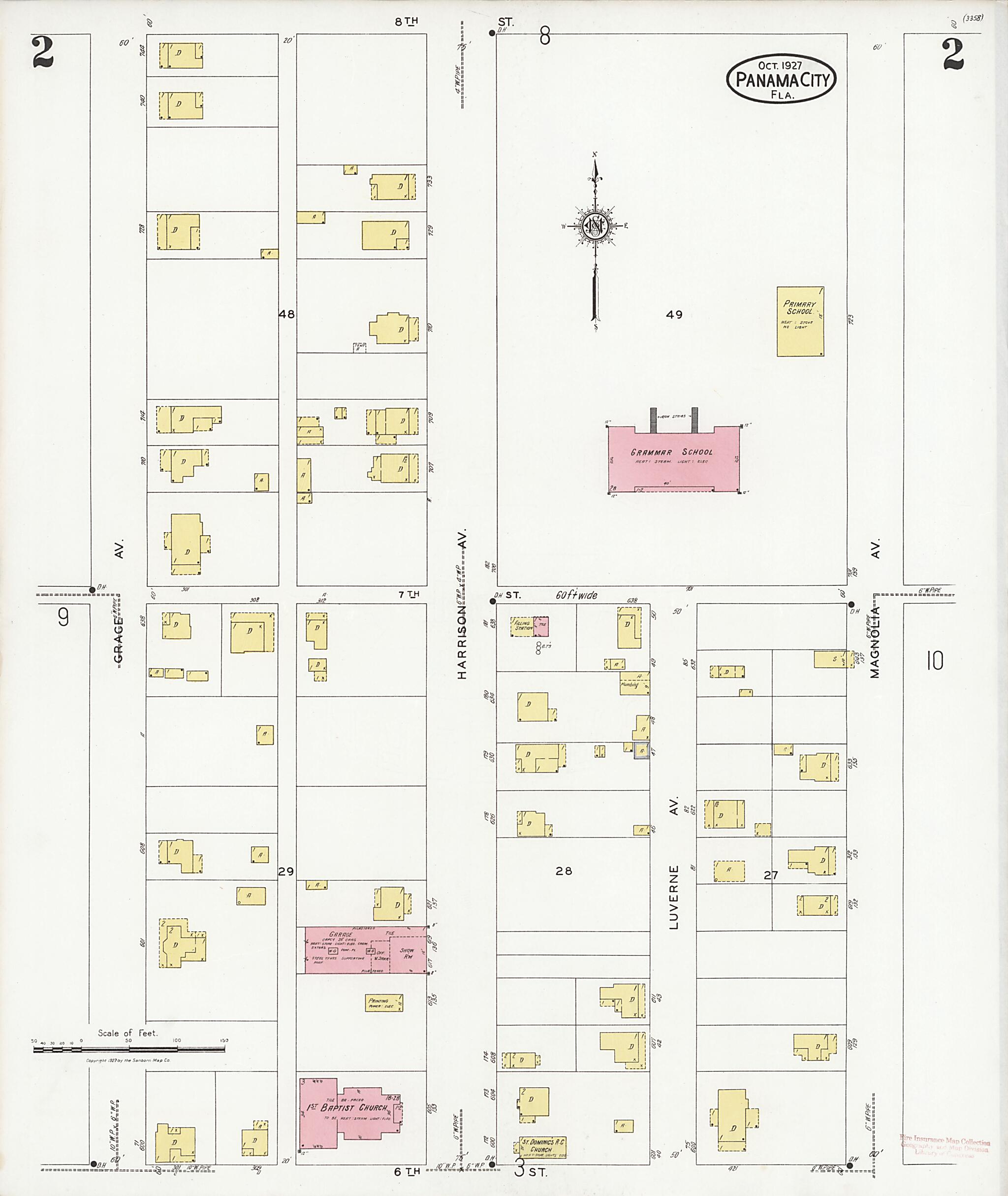 This old map of Panama City, Bay County, Florida was created by Sanborn Map Company in 1927