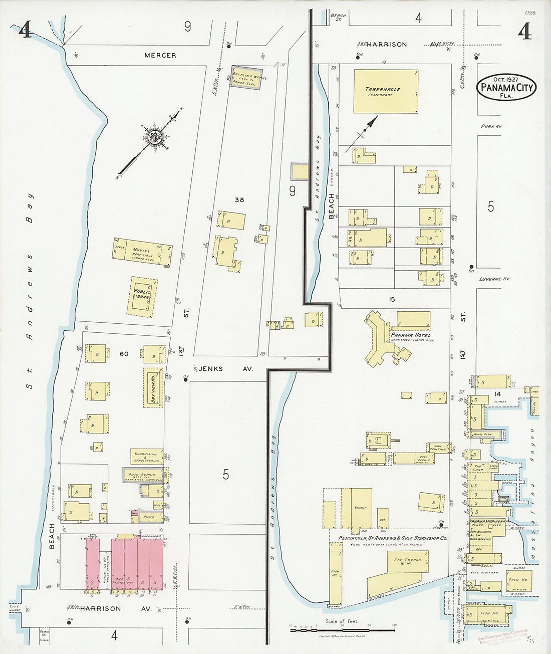 This old map of Panama City, Bay County, Florida was created by Sanborn Map Company in 1927