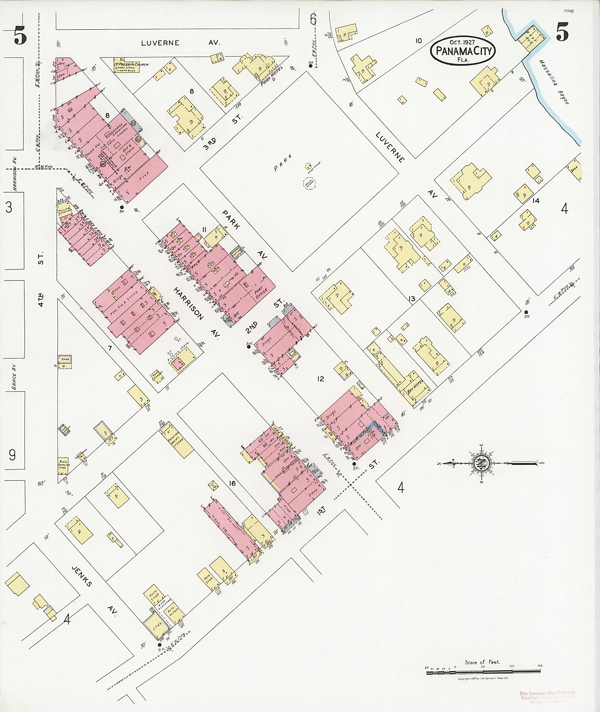 This old map of Panama City, Bay County, Florida was created by Sanborn Map Company in 1927