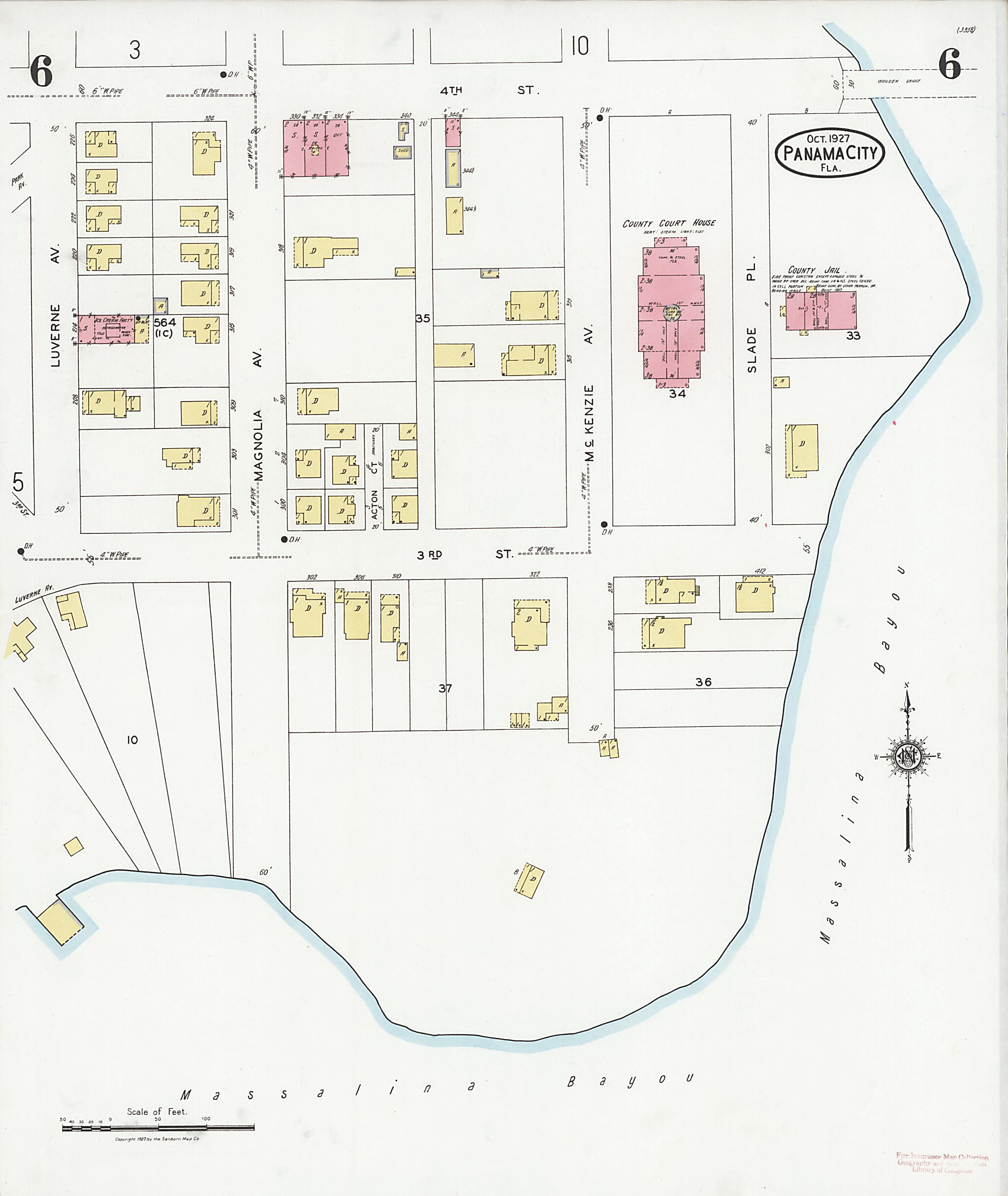 This old map of Panama City, Bay County, Florida was created by Sanborn Map Company in 1927