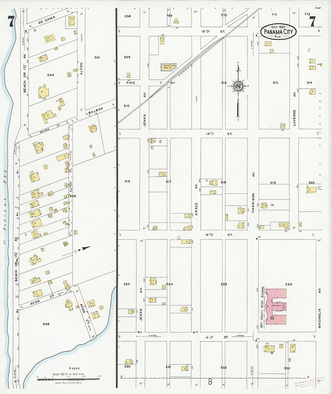 This old map of Panama City, Bay County, Florida was created by Sanborn Map Company in 1927