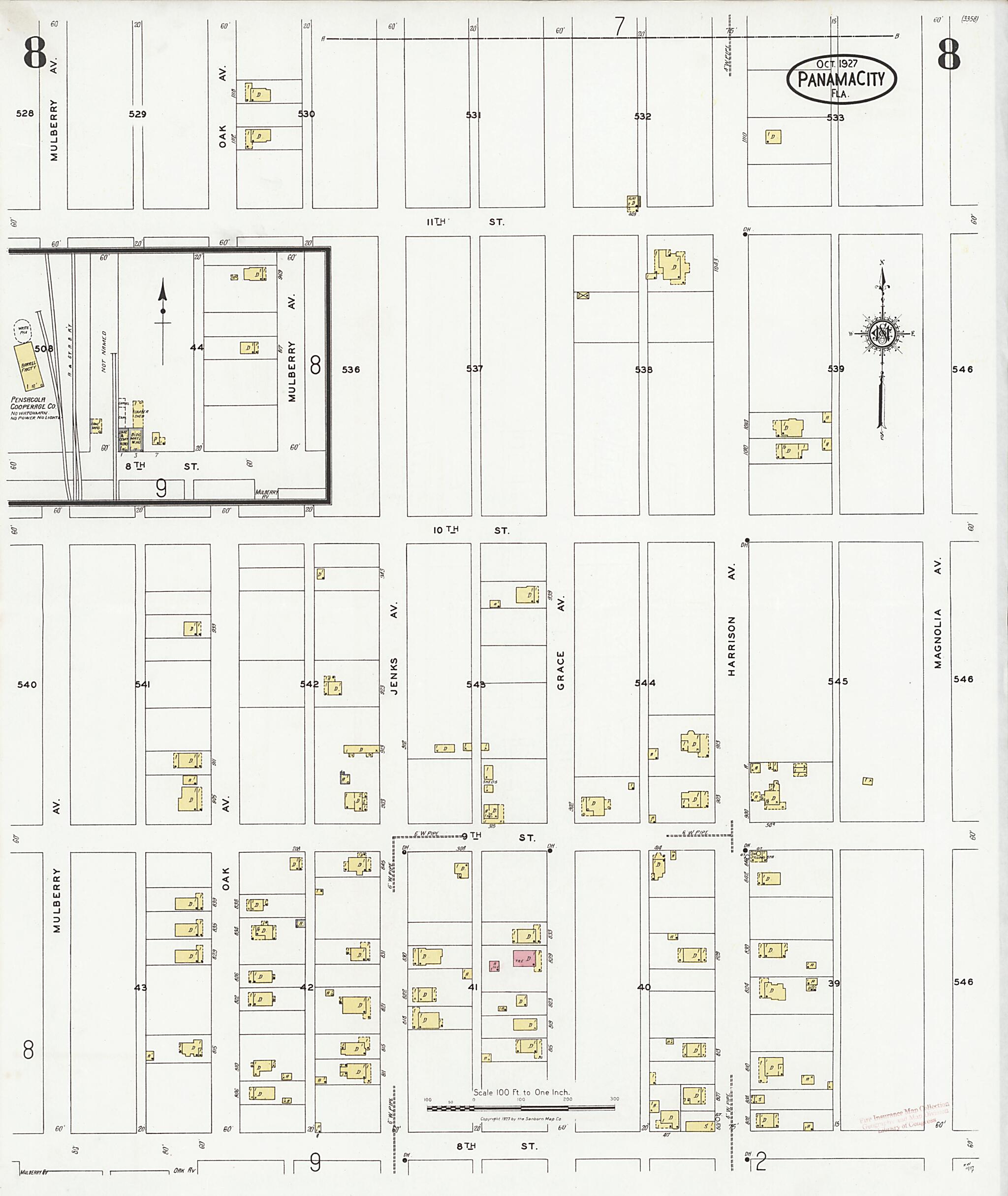This old map of Panama City, Bay County, Florida was created by Sanborn Map Company in 1927
