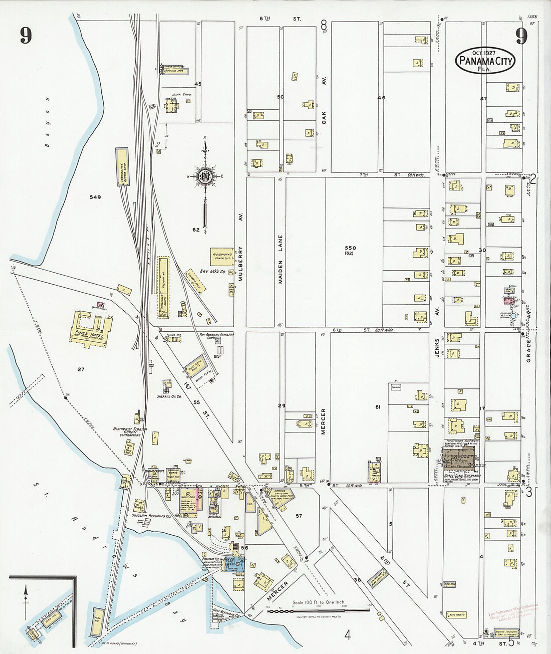 This old map of Panama City, Bay County, Florida was created by Sanborn Map Company in 1927