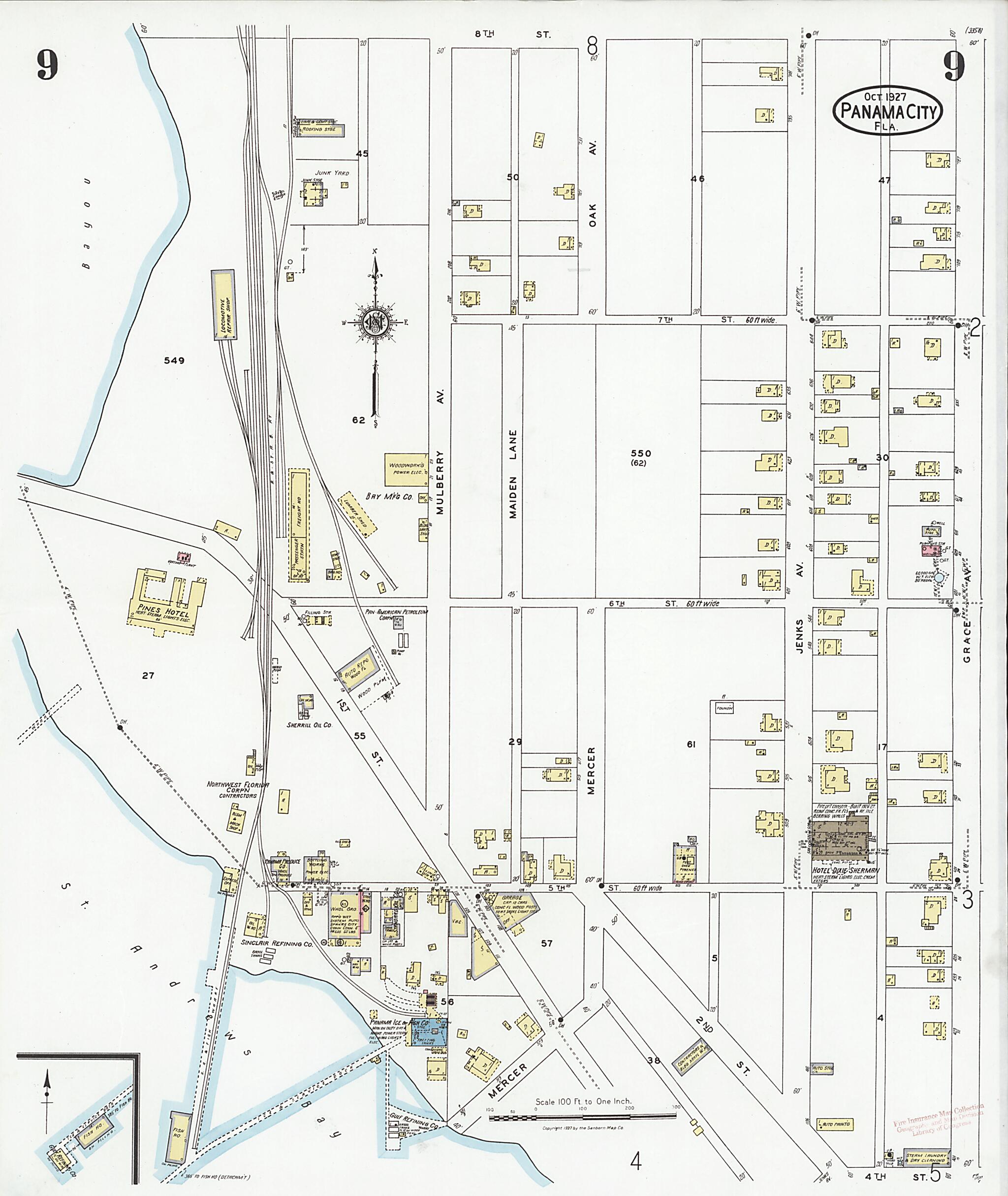 This old map of Panama City, Bay County, Florida was created by Sanborn Map Company in 1927