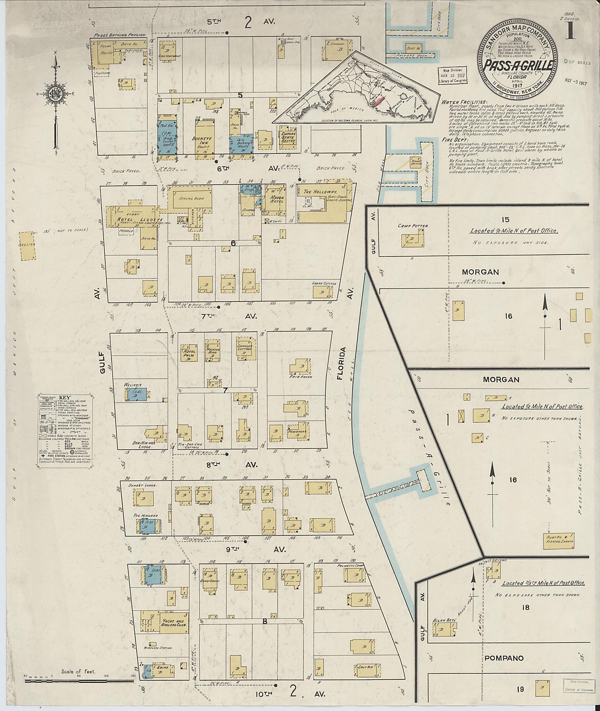 This old map of Pass, Pinellas County, Florida was created by Sanborn Map Company in 1917