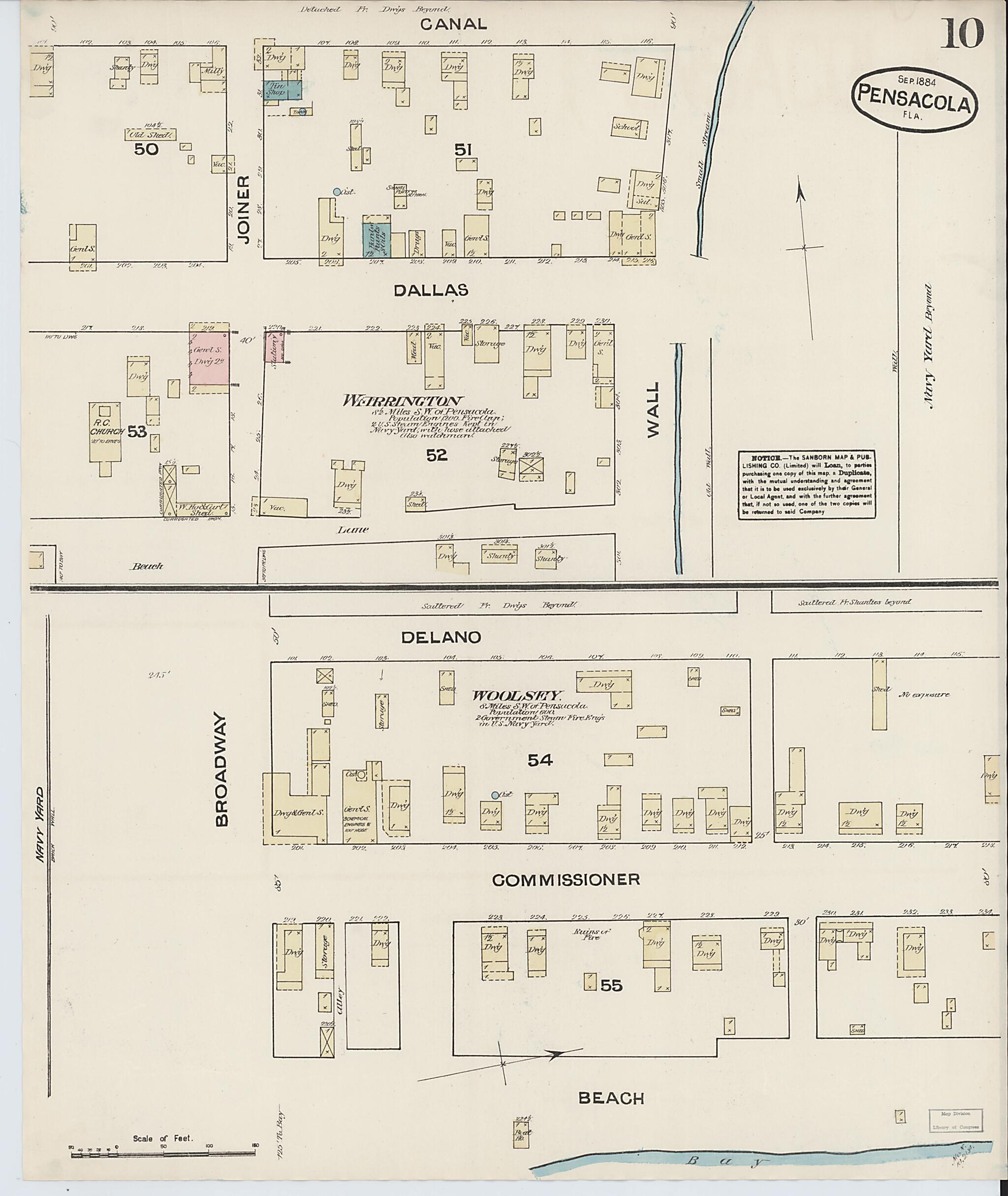 This old map of Woolsey, Escambia County, Florida was created by Sanborn Map Company in 1884