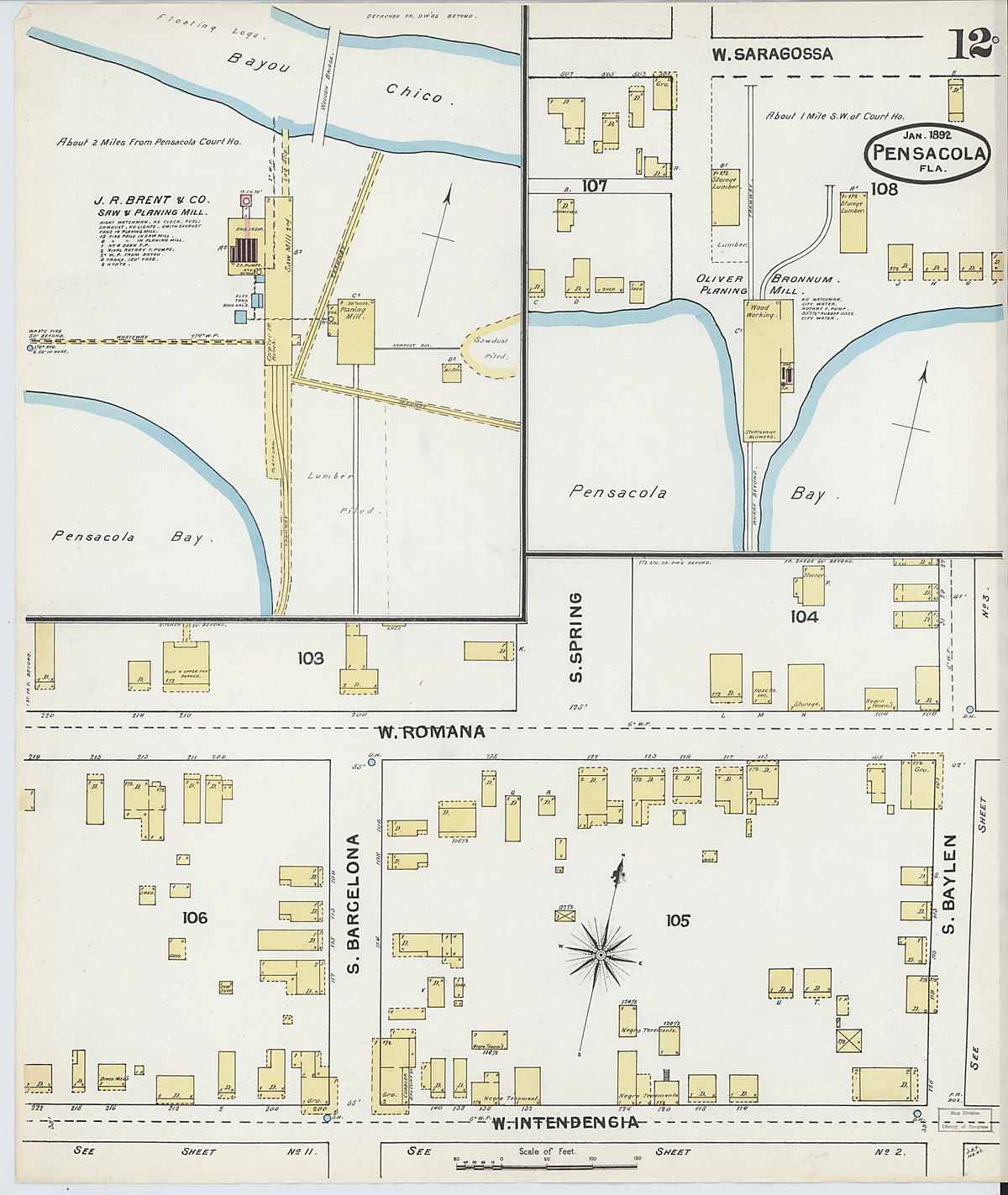 Pensacola, Escambia County, Florida 1892 (Sheet 12) by Relic Map Company