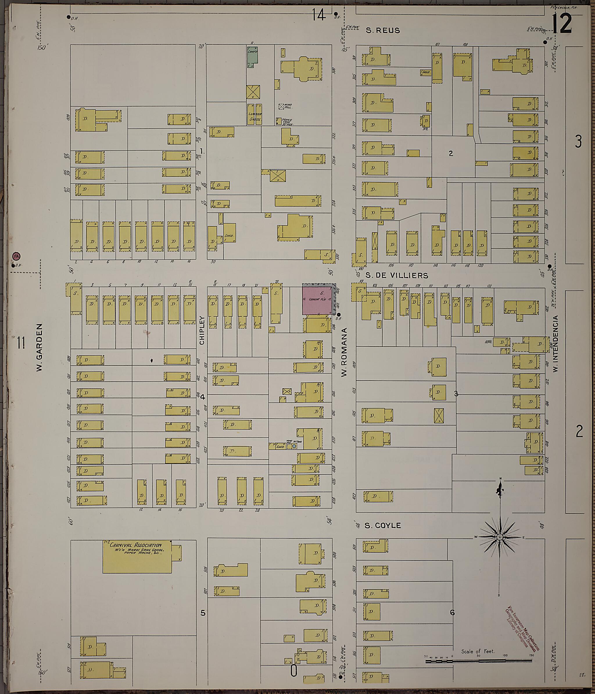 This old map of Pensacola, Escambia County, Florida was created by Sanborn Map Company in 1907