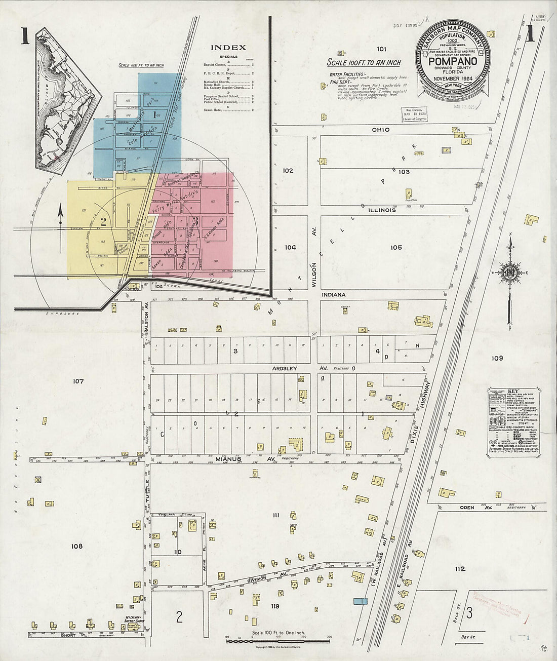 This old map of Pompano, Broward County, Florida was created by Sanborn Map Company in 1924