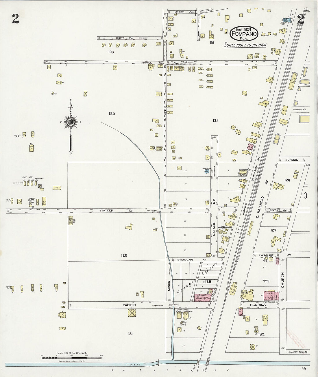 This old map of Pompano, Broward County, Florida was created by Sanborn Map Company in 1924