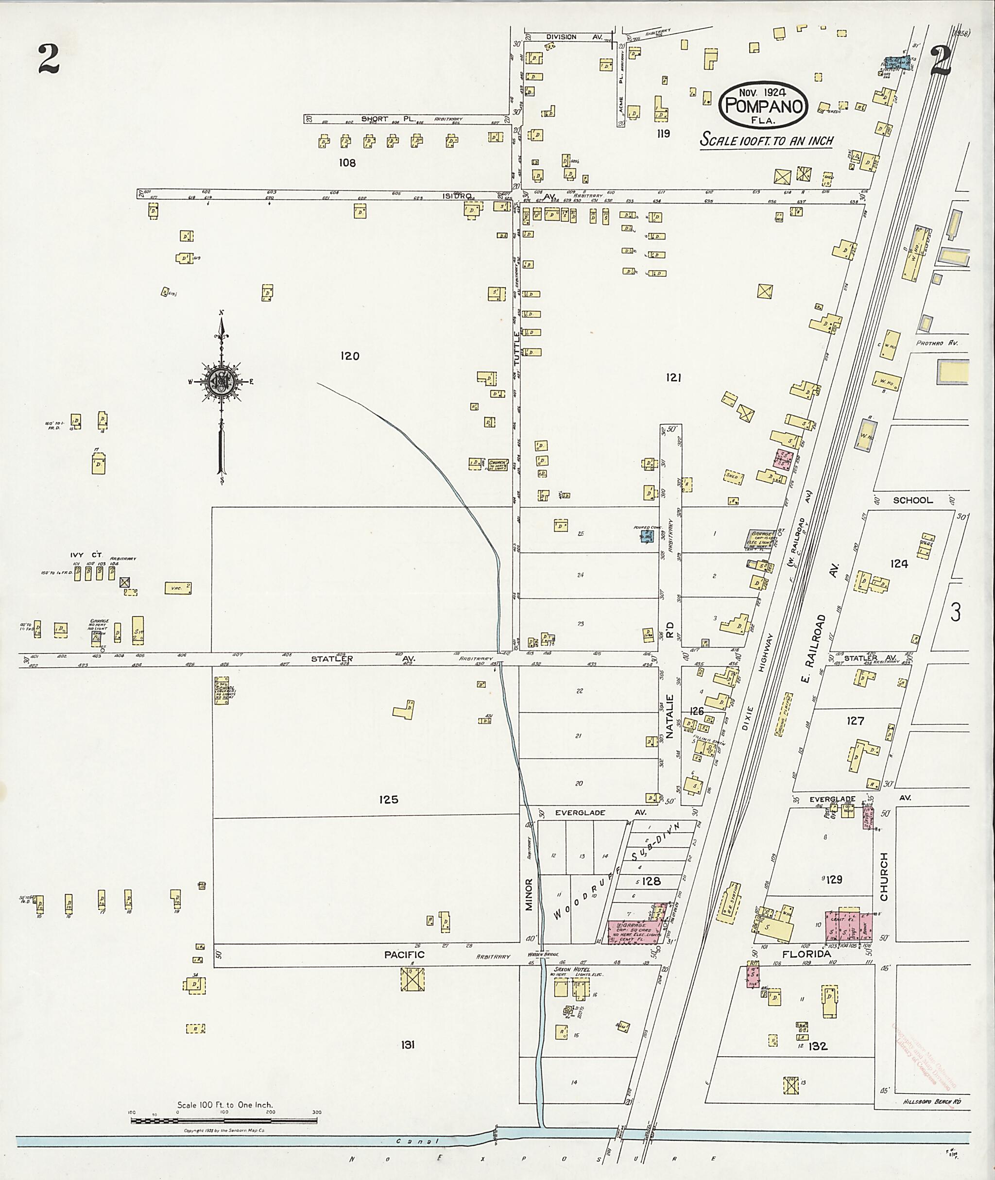 This old map of Pompano, Broward County, Florida was created by Sanborn Map Company in 1924