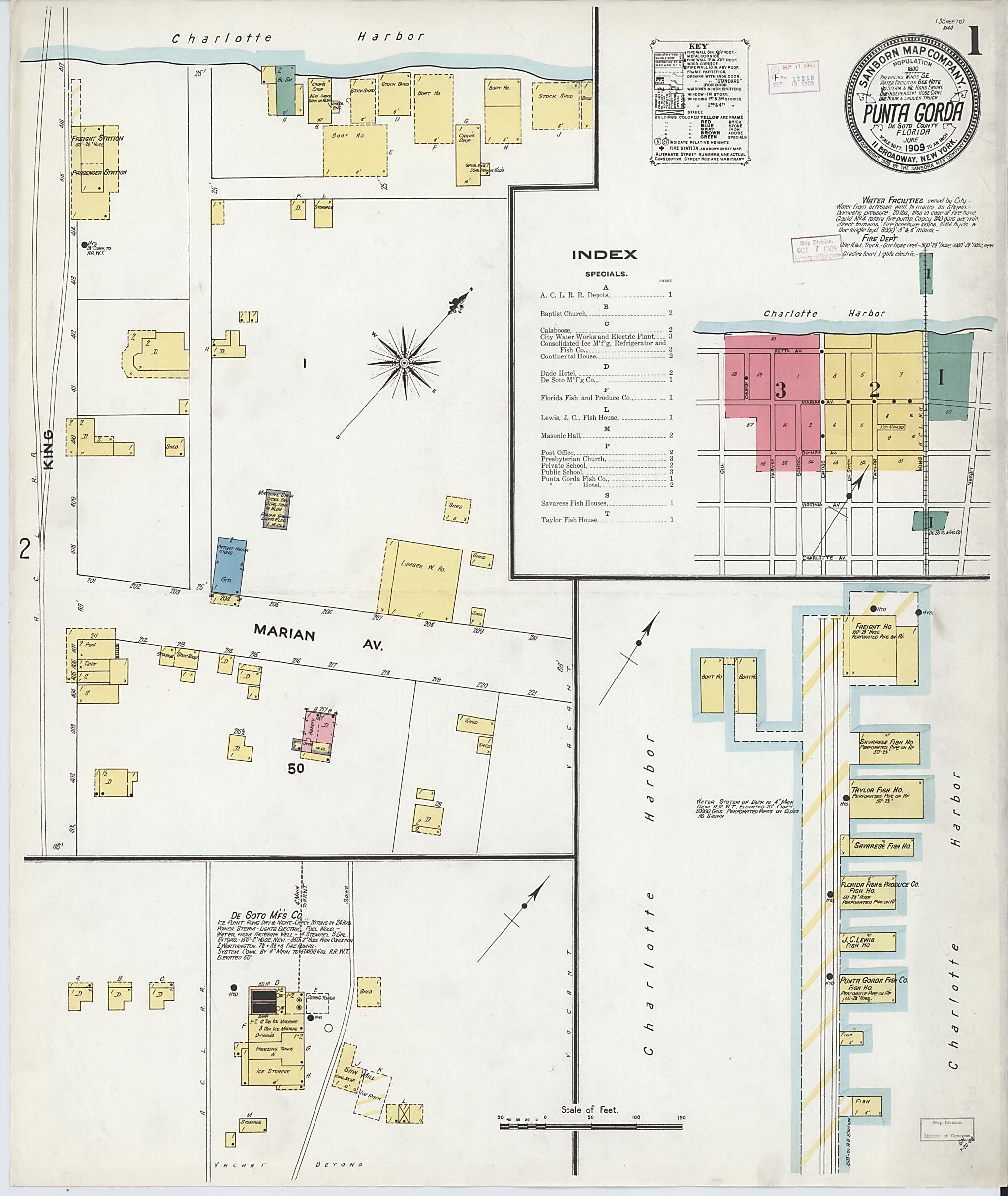 This old map of Punta Gorda, Charlotte County, Florida was created by Sanborn Map Company in 1909