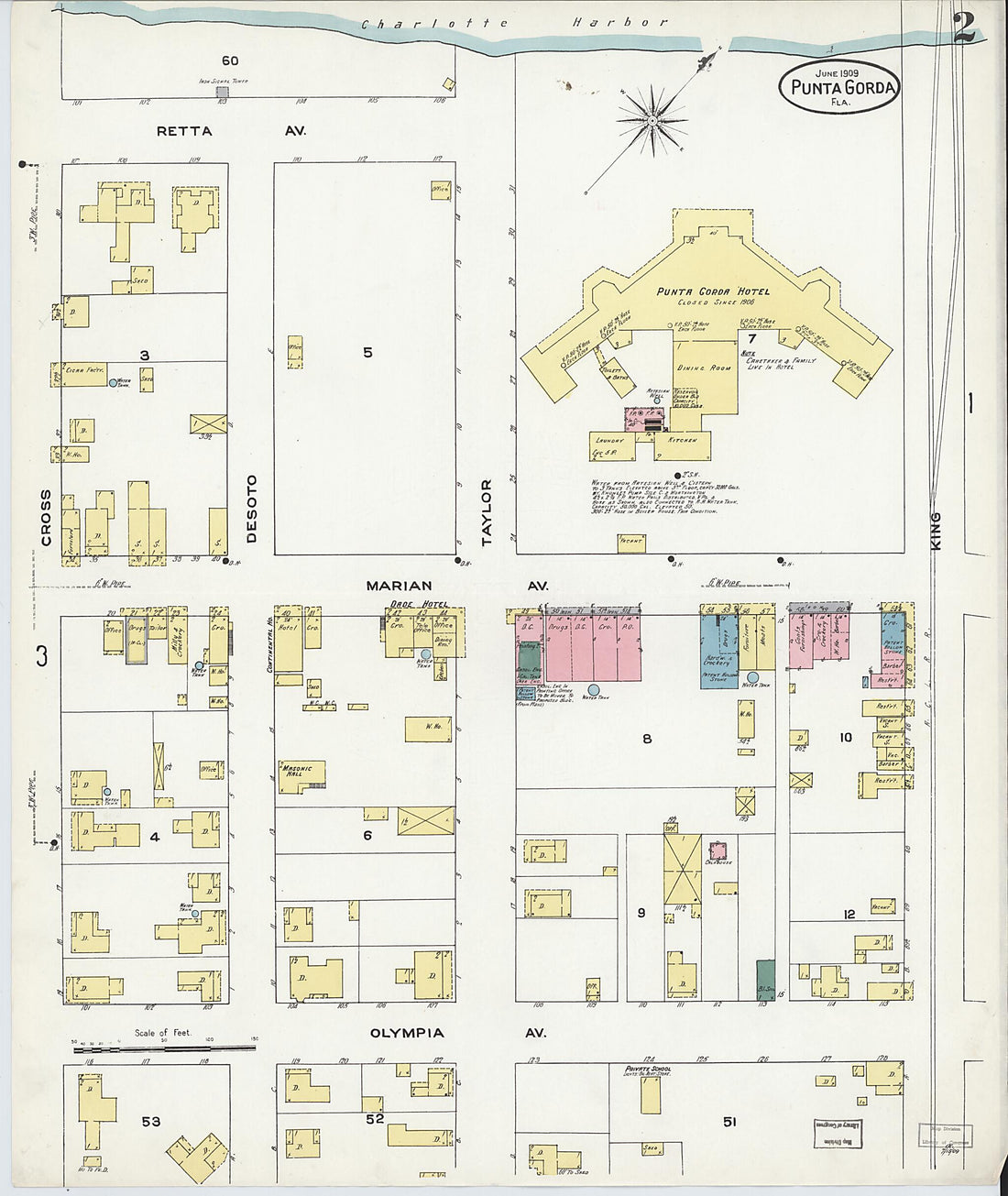 This old map of Punta Gorda, Charlotte County, Florida was created by Sanborn Map Company in 1909