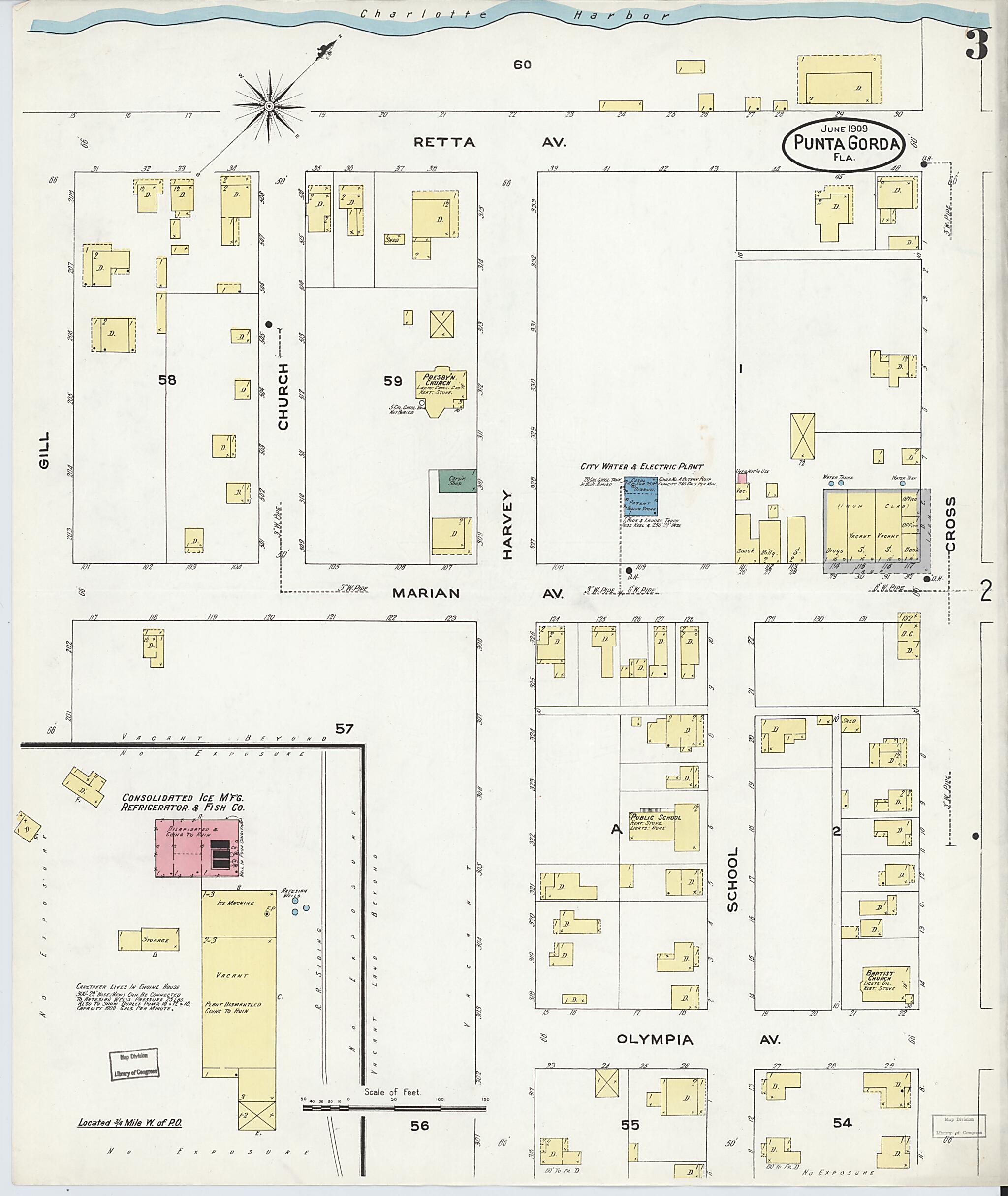 This old map of Punta Gorda, Charlotte County, Florida was created by Sanborn Map Company in 1909