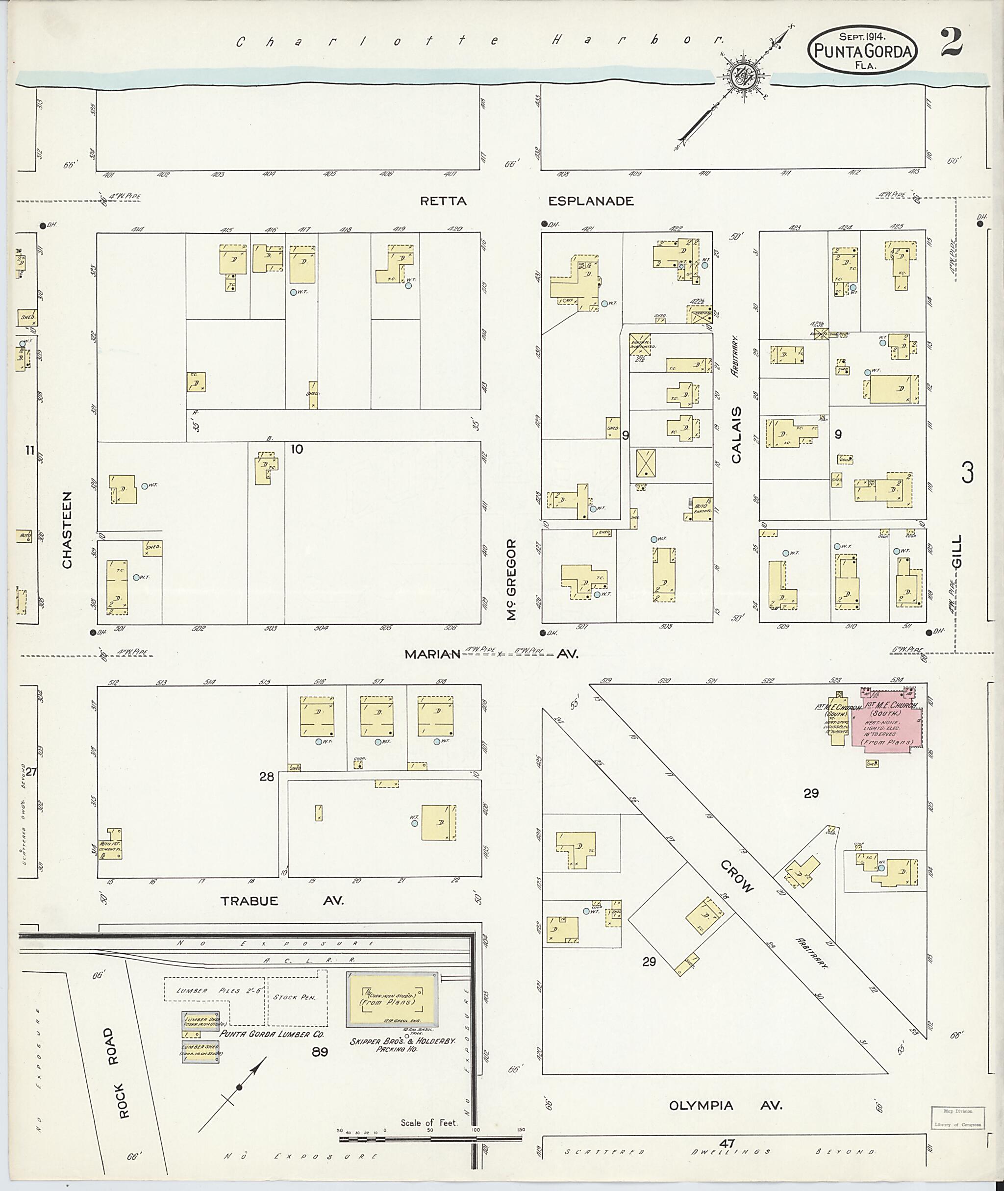 This old map of Punta Gorda, Charlotte County, Florida was created by Sanborn Map Company in 1914