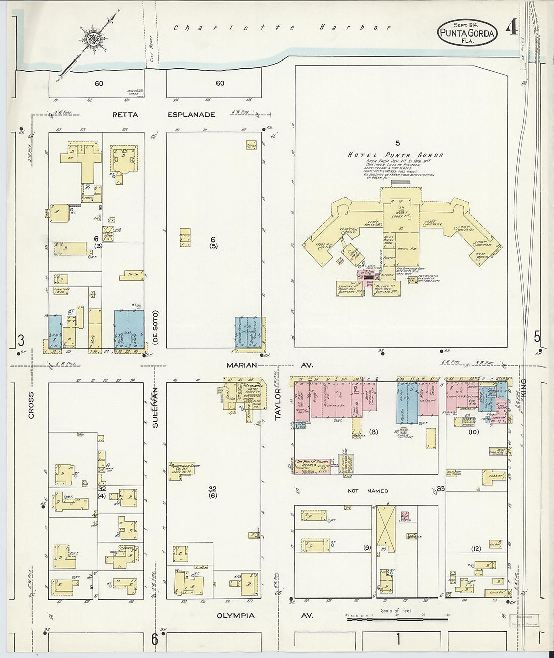 This old map of Punta Gorda, Charlotte County, Florida was created by Sanborn Map Company in 1914