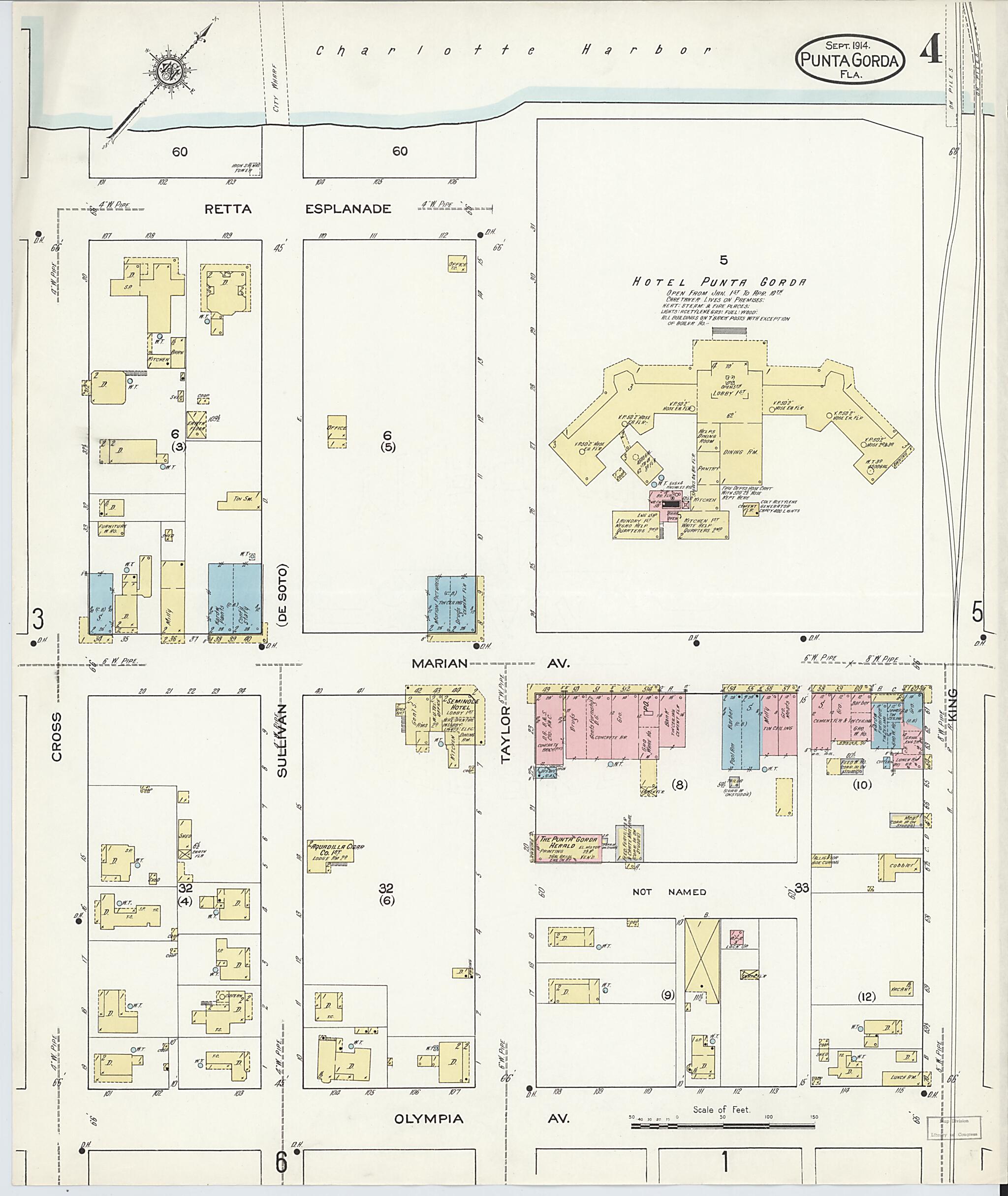 This old map of Punta Gorda, Charlotte County, Florida was created by Sanborn Map Company in 1914