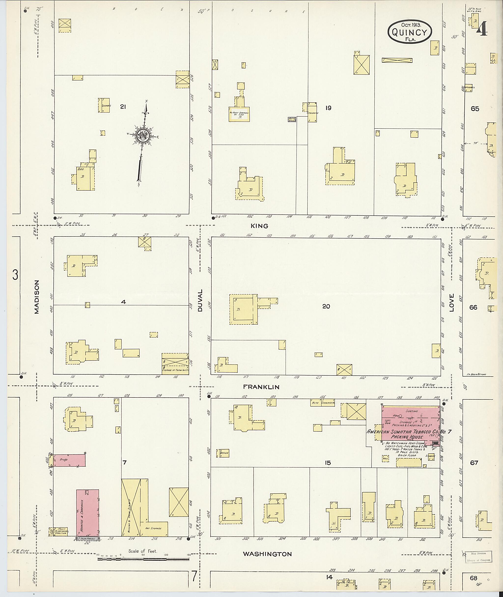 This old map of Quincy, Gadsden County, Florida was created by Sanborn Map Company in 1913