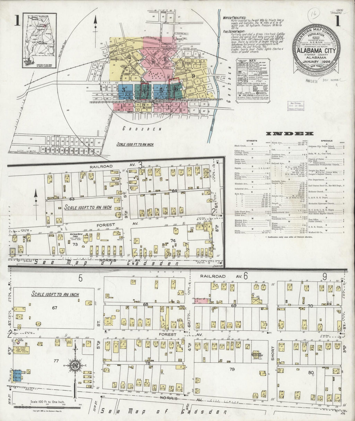 Alabama City, Etowah County, Alabama 1926 (Sheet 1 of 9) by Relic Map Company
