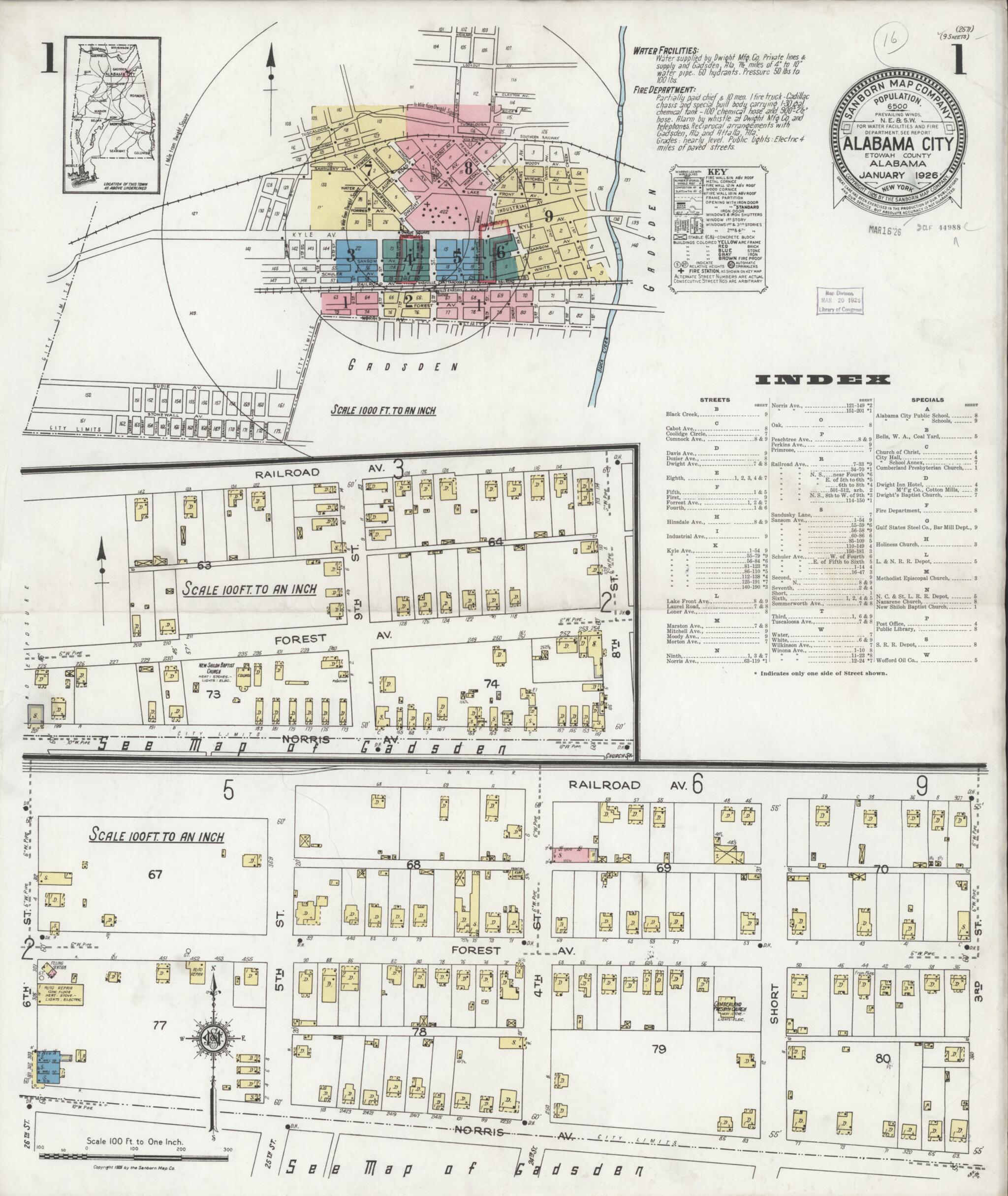Alabama City, Etowah County, Alabama 1926 (Sheet 1 of 9) by Relic Map Company
