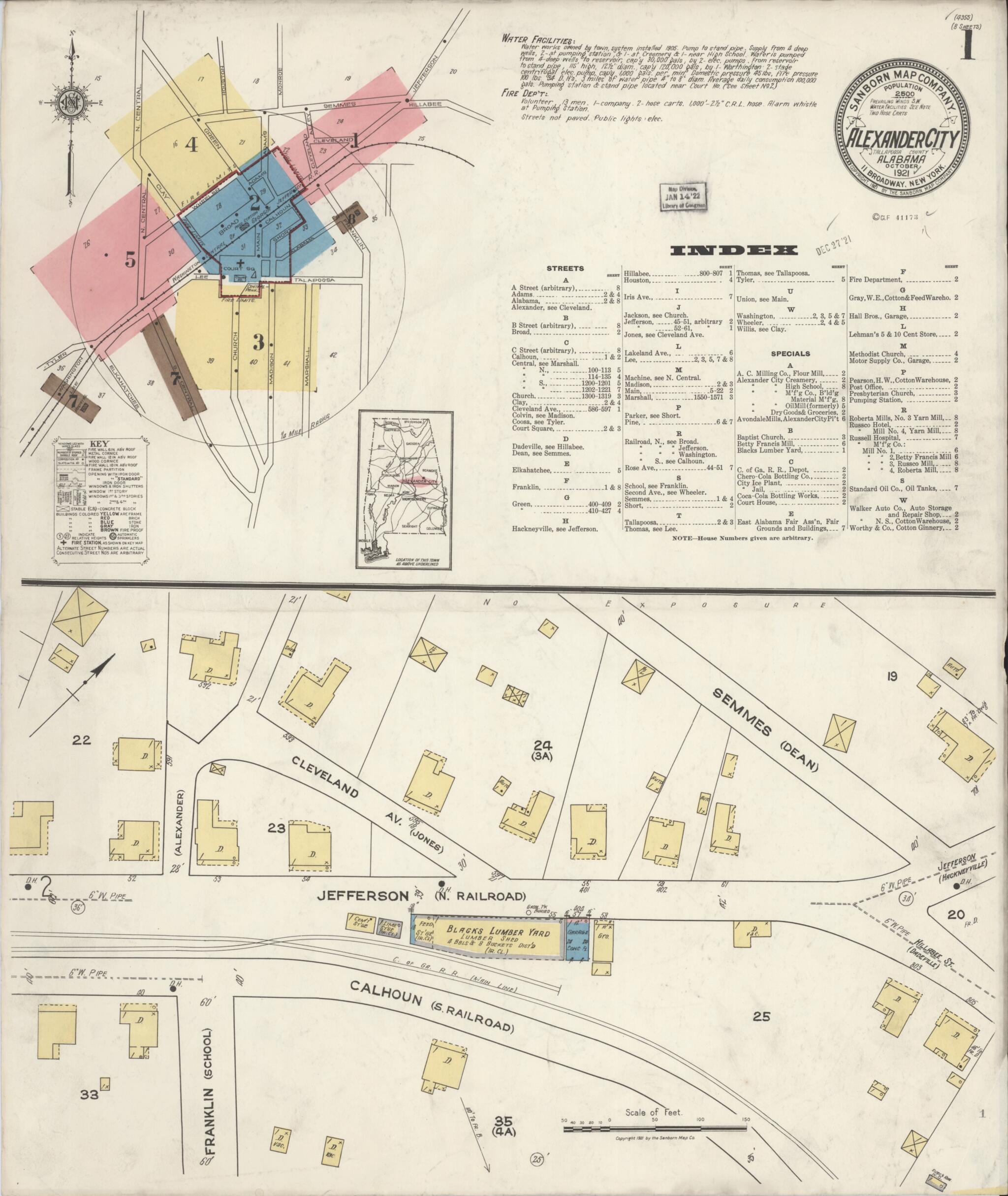 Alexander City, Tallapoosa County, Alabama 1921 (Sheet 1 of 8) by Relic Map Company