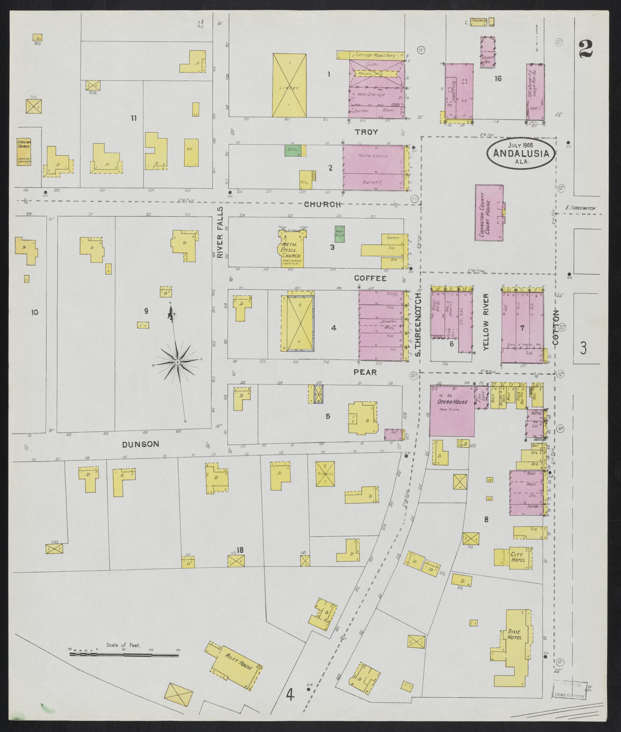 This old map of Andalusia, Covington County, Alabama was created by Sanborn Map Company in 1905