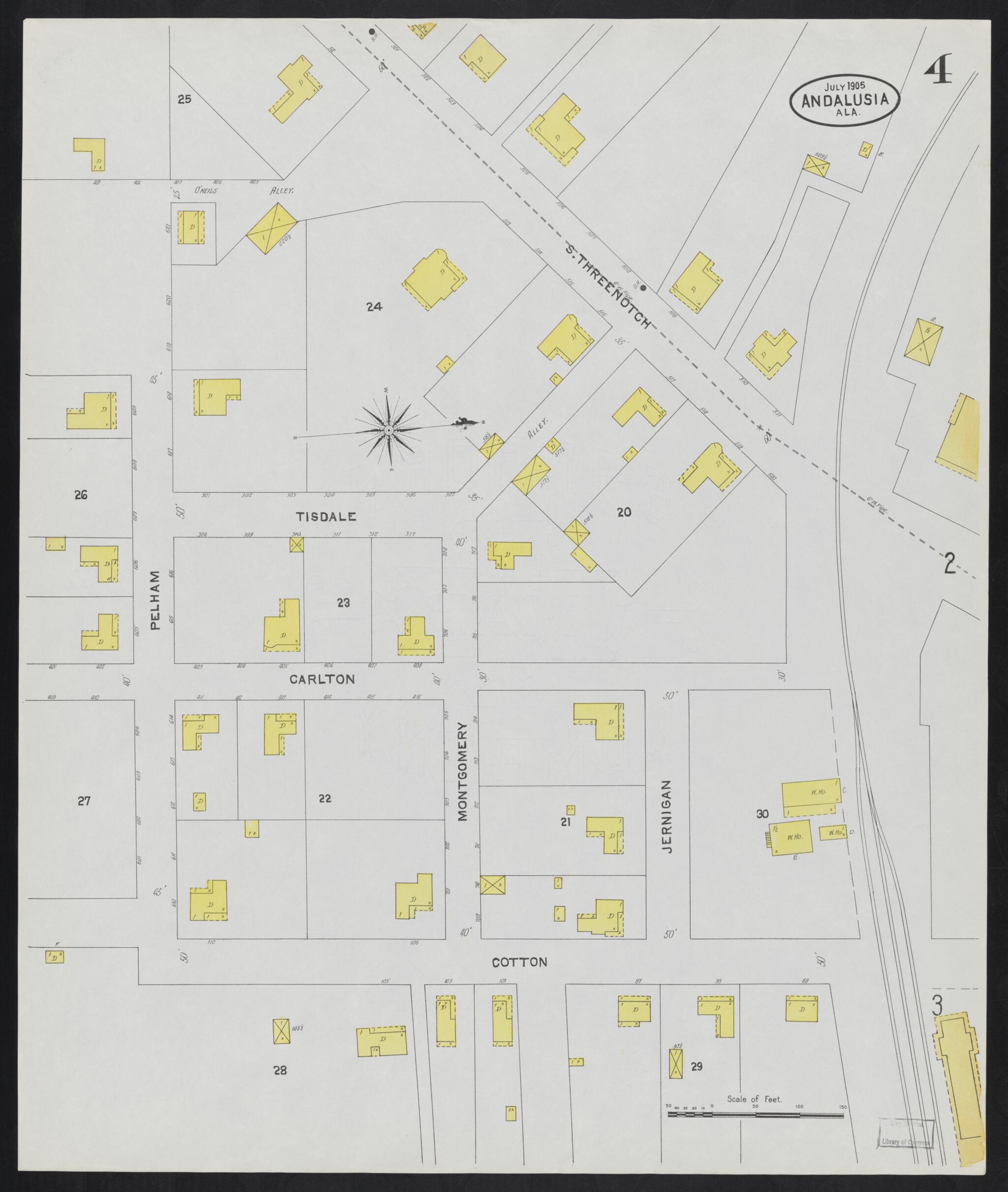 This old map of Andalusia, Covington County, Alabama was created by Sanborn Map Company in 1905