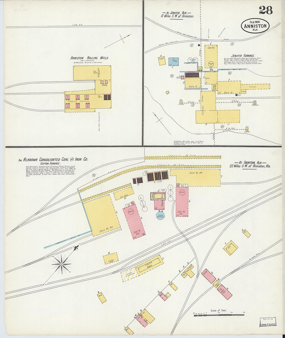 This old map of Anniston, Calhoun County, Alabama was created by Sanborn Map Company in 1900