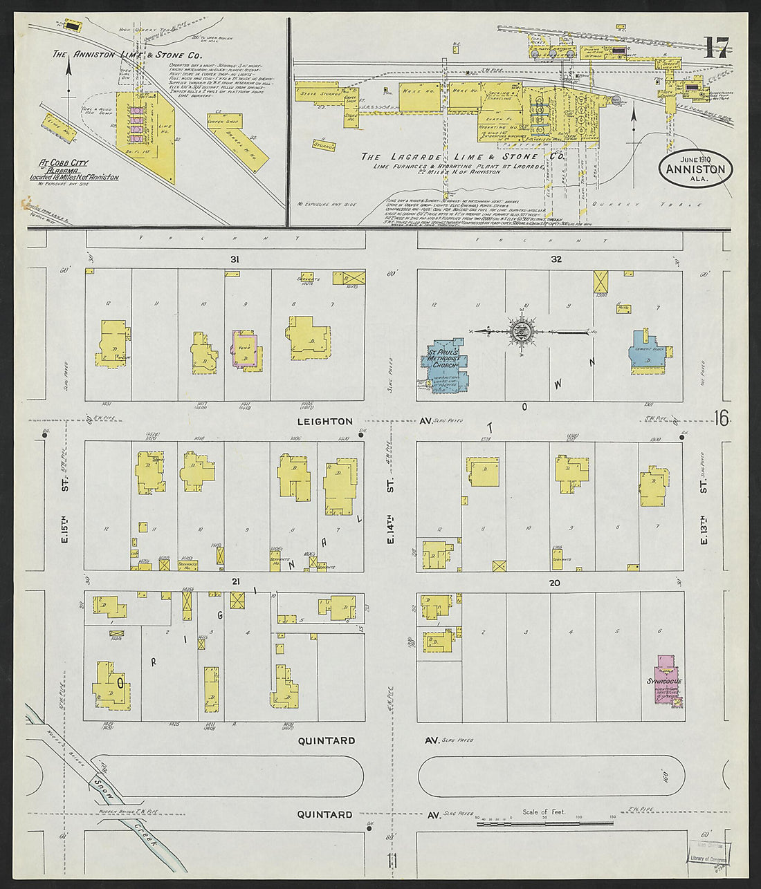 This old map of Anniston, Calhoun County, Alabama was created by Sanborn Map Company in 1910