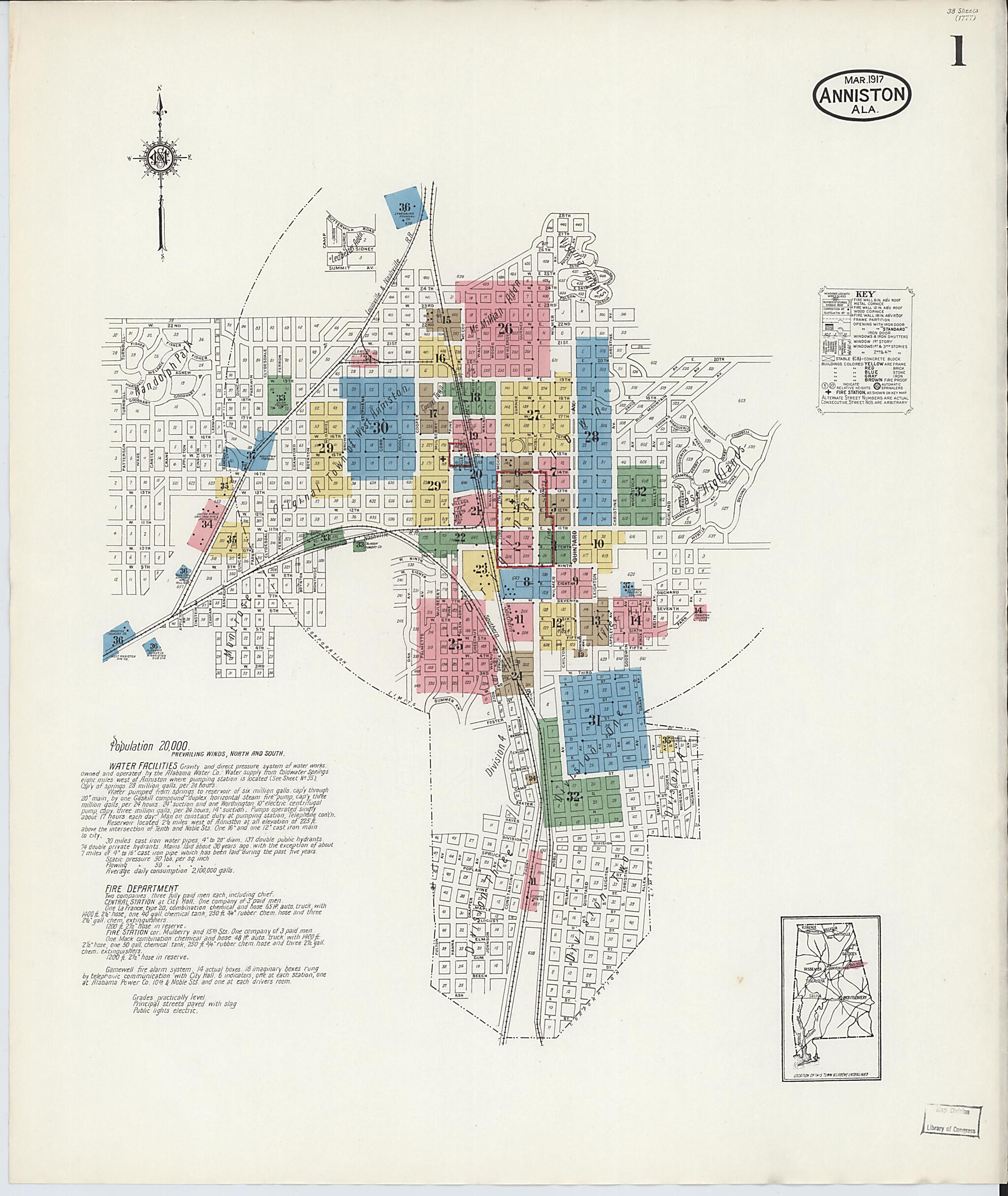 Anniston, Calhoun County, Alabama 1917 (Sheet 1 of 39) by Relic Map Company
