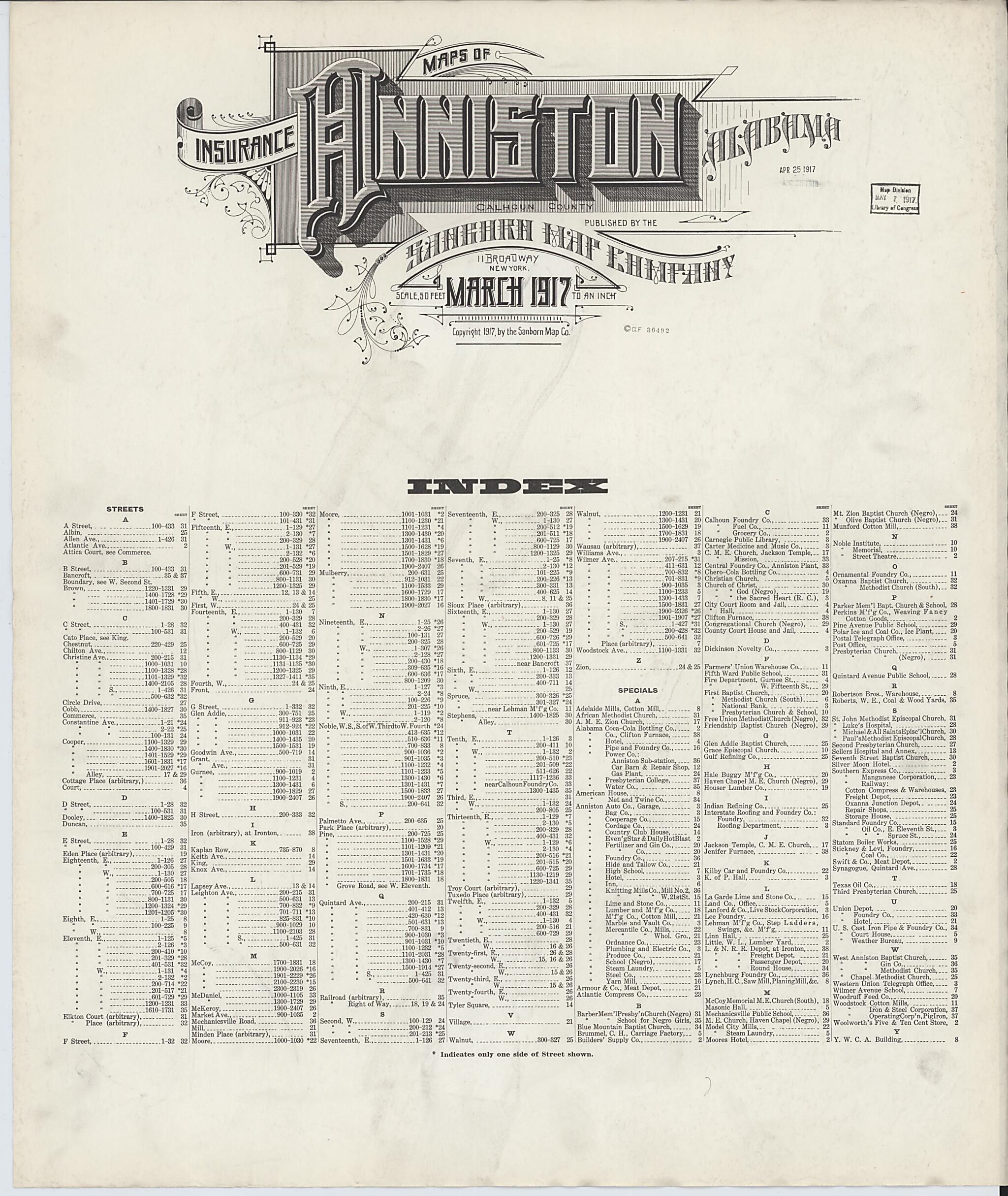Anniston, Calhoun County, Alabama 1917 (Sheet 38 of 39) by Relic Map Company