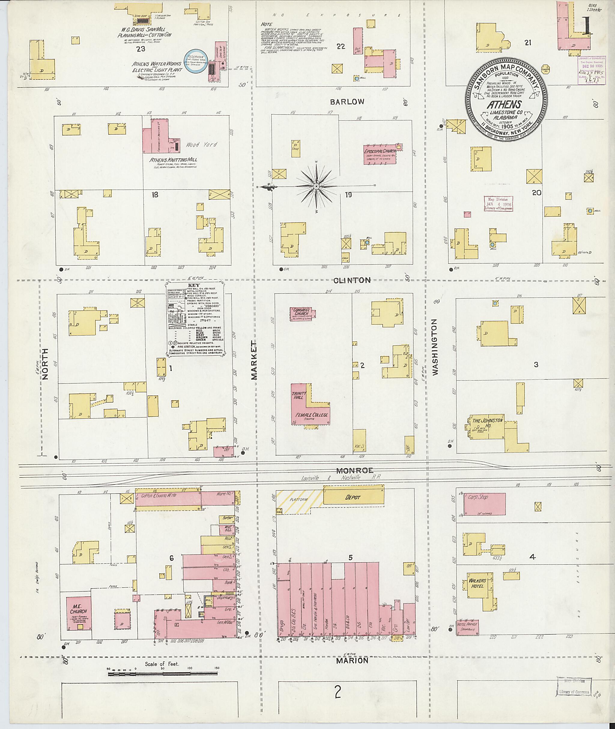 Athens, Limestone County, Alabama 1905 (Sheet 1 of 2) by Relic Map Company
