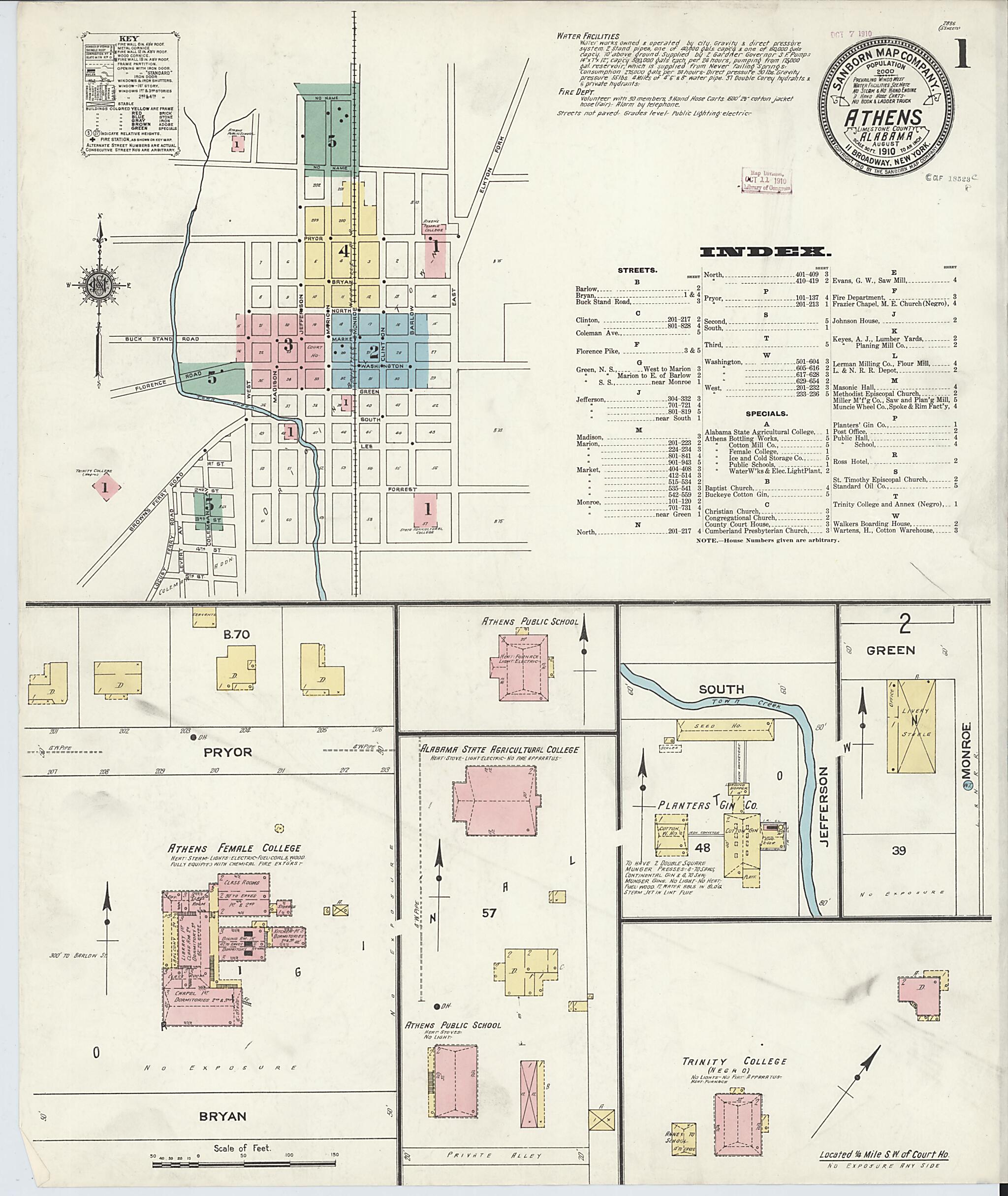Athens, Limestone County, Alabama 1910 (Sheet 1 of 5) by Relic Map Company