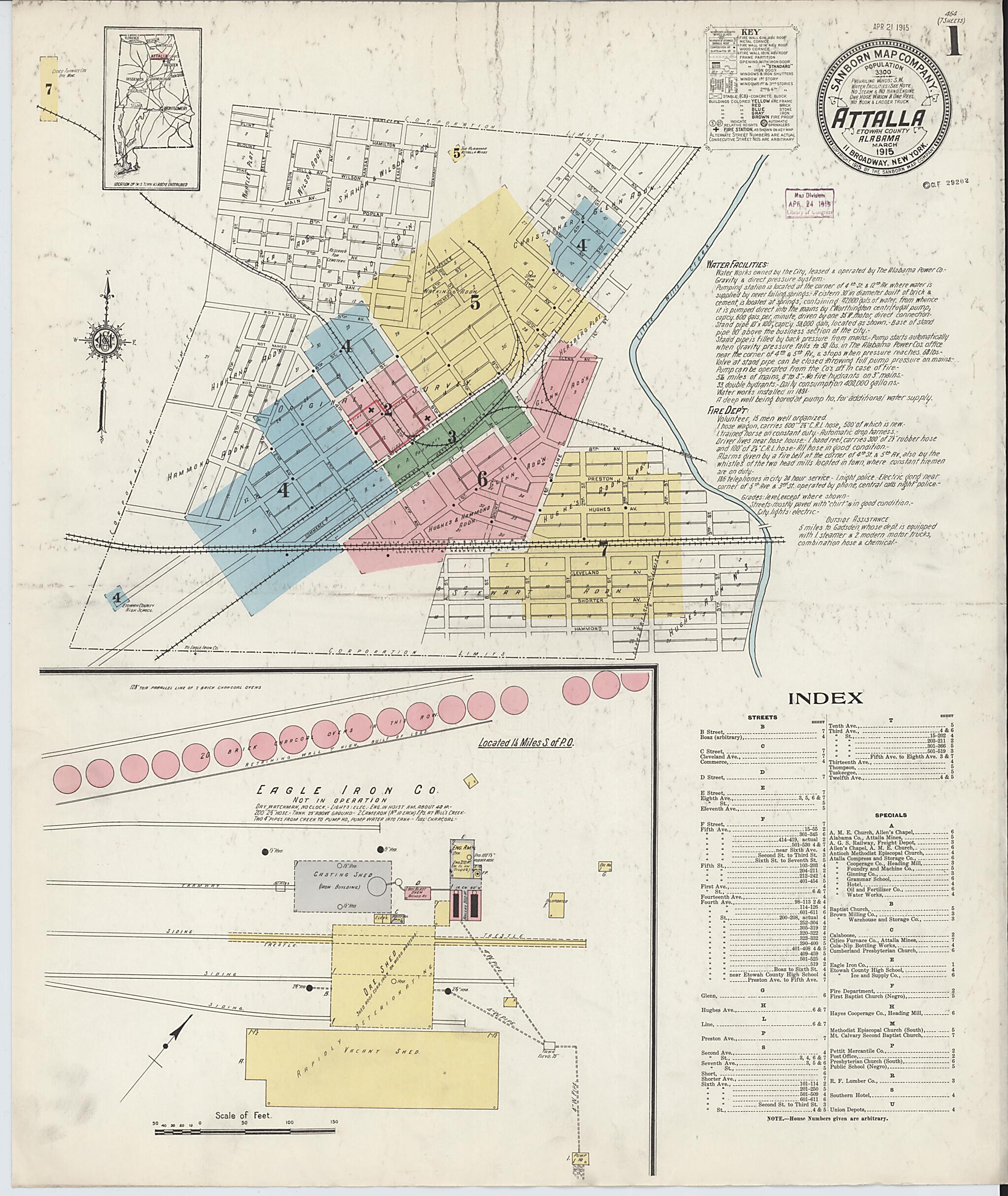 Attalla, Etowah County, Alabama 1915 (Sheet 1 of 7) by Relic Map Company