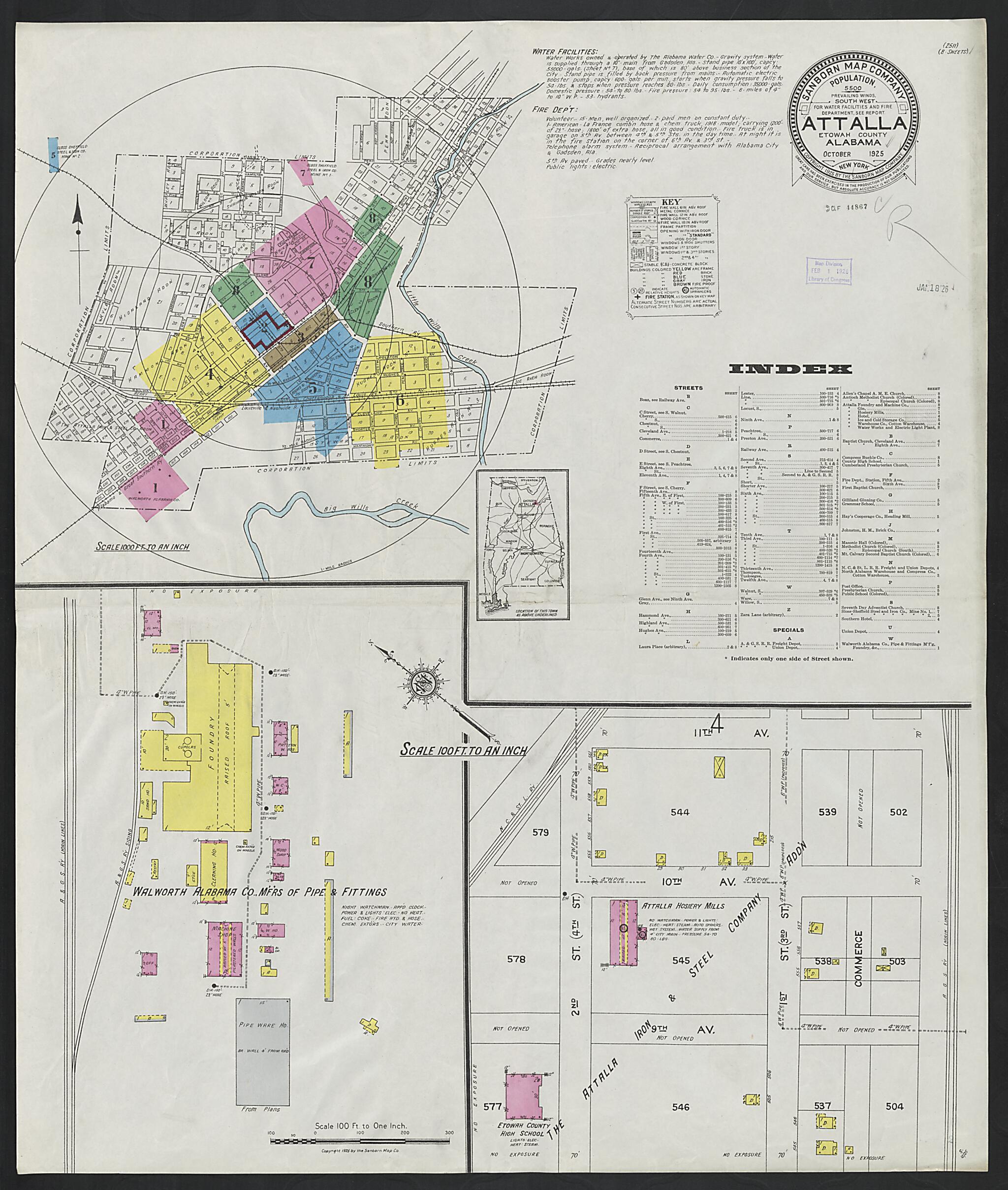 Attalla, Etowah County, Alabama 1925 (Sheet 1 of 8) by Relic Map Company