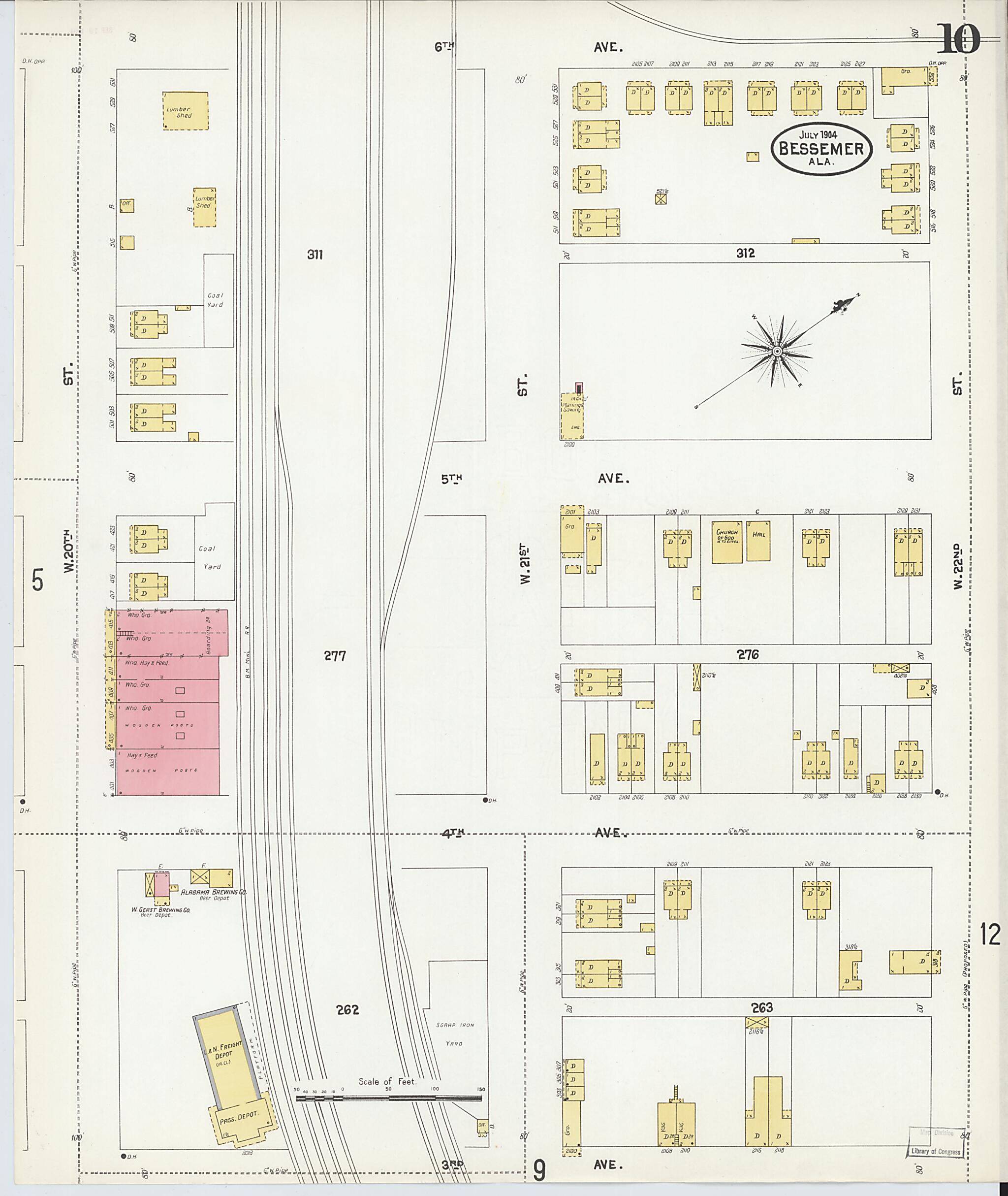 This old map of Bessemer, Jefferson County, Alabama was created by Sanborn Map Company in 1904