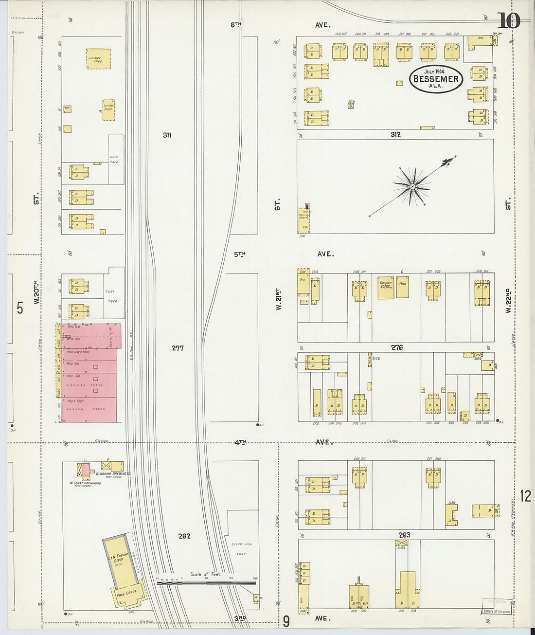This old map of Bessemer, Jefferson County, Alabama was created by Sanborn Map Company in 1904