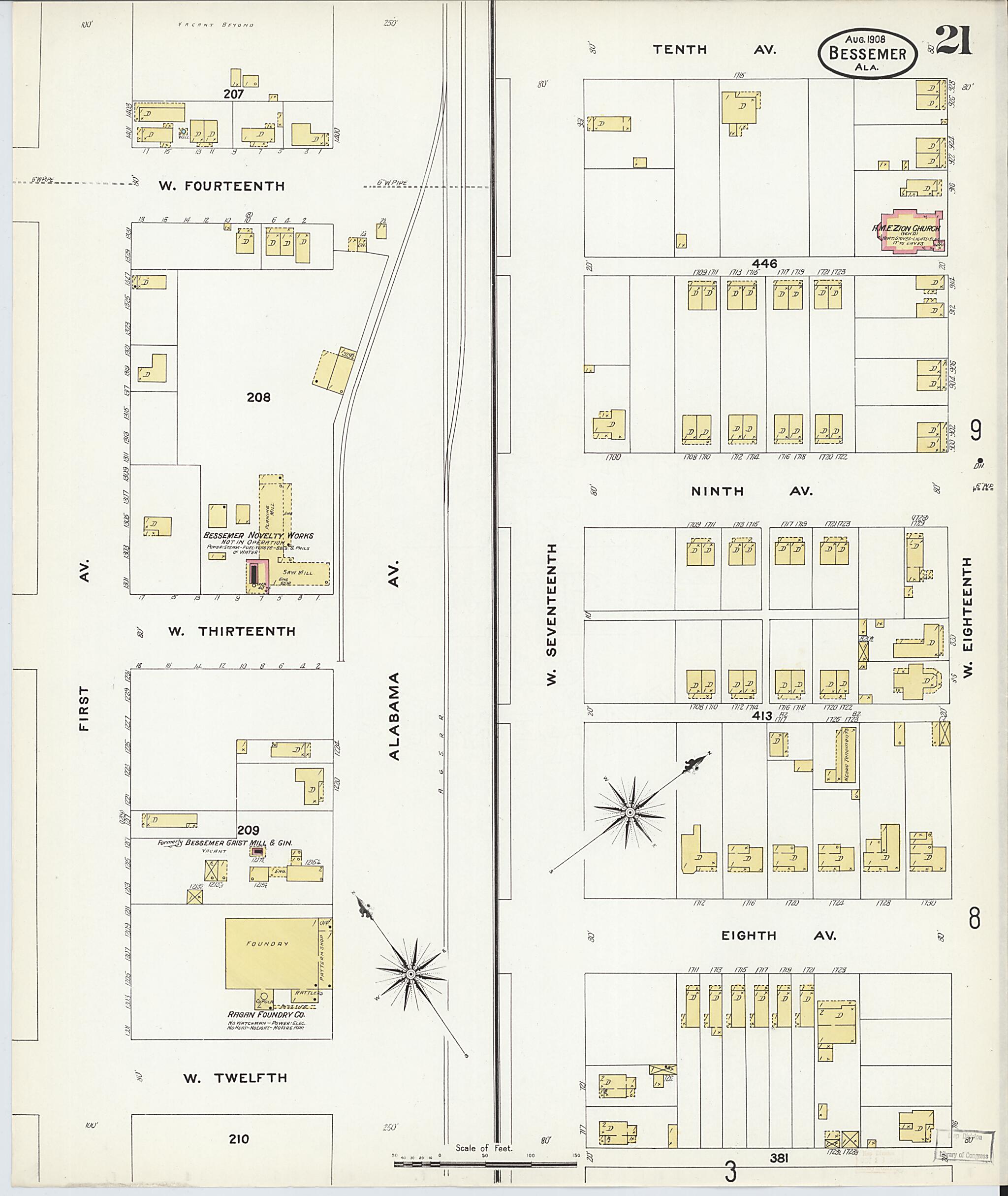 Bessemer, Jefferson County, Alabama 1908 (Sheet 21 of 24) by Relic Map Company